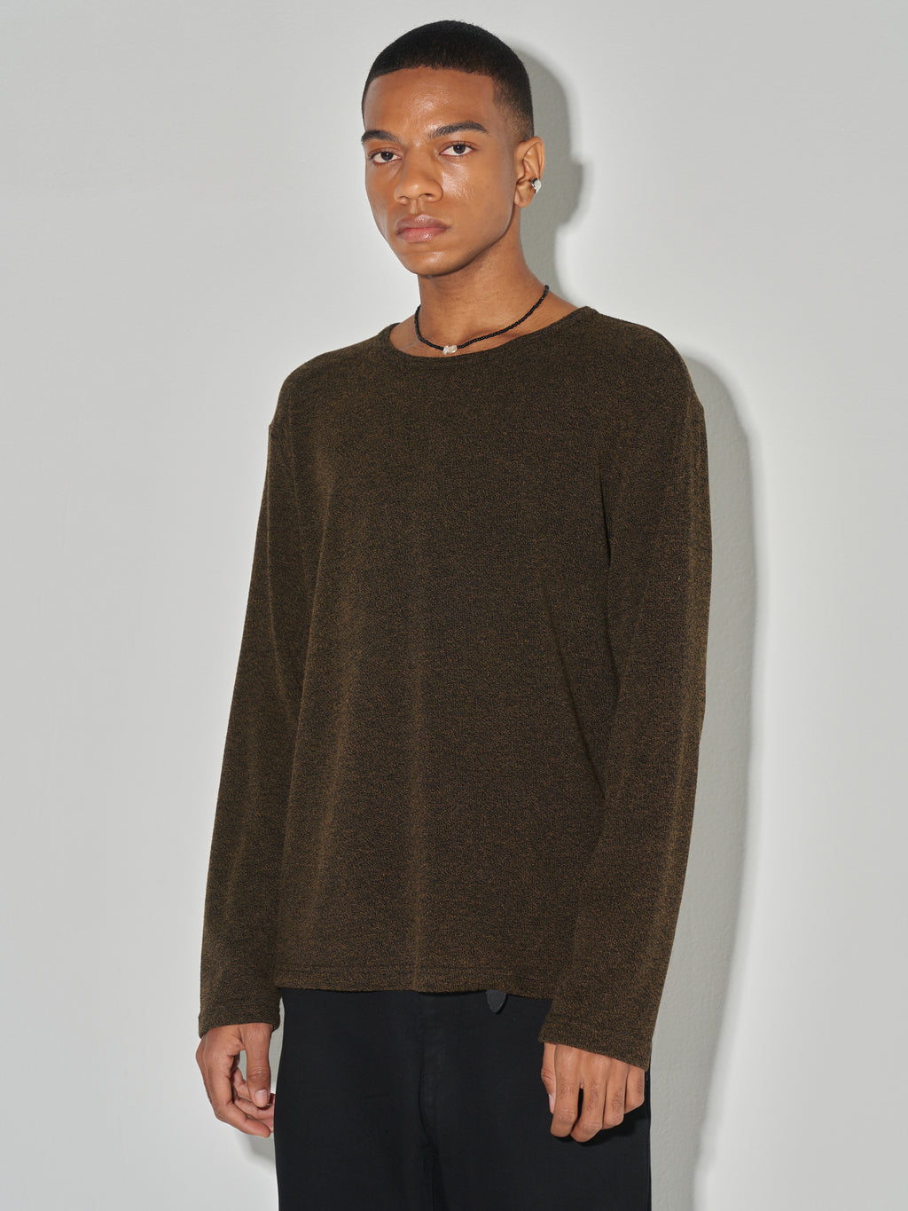 Twist-melange Long Sleeve Knit_ Melange Loden