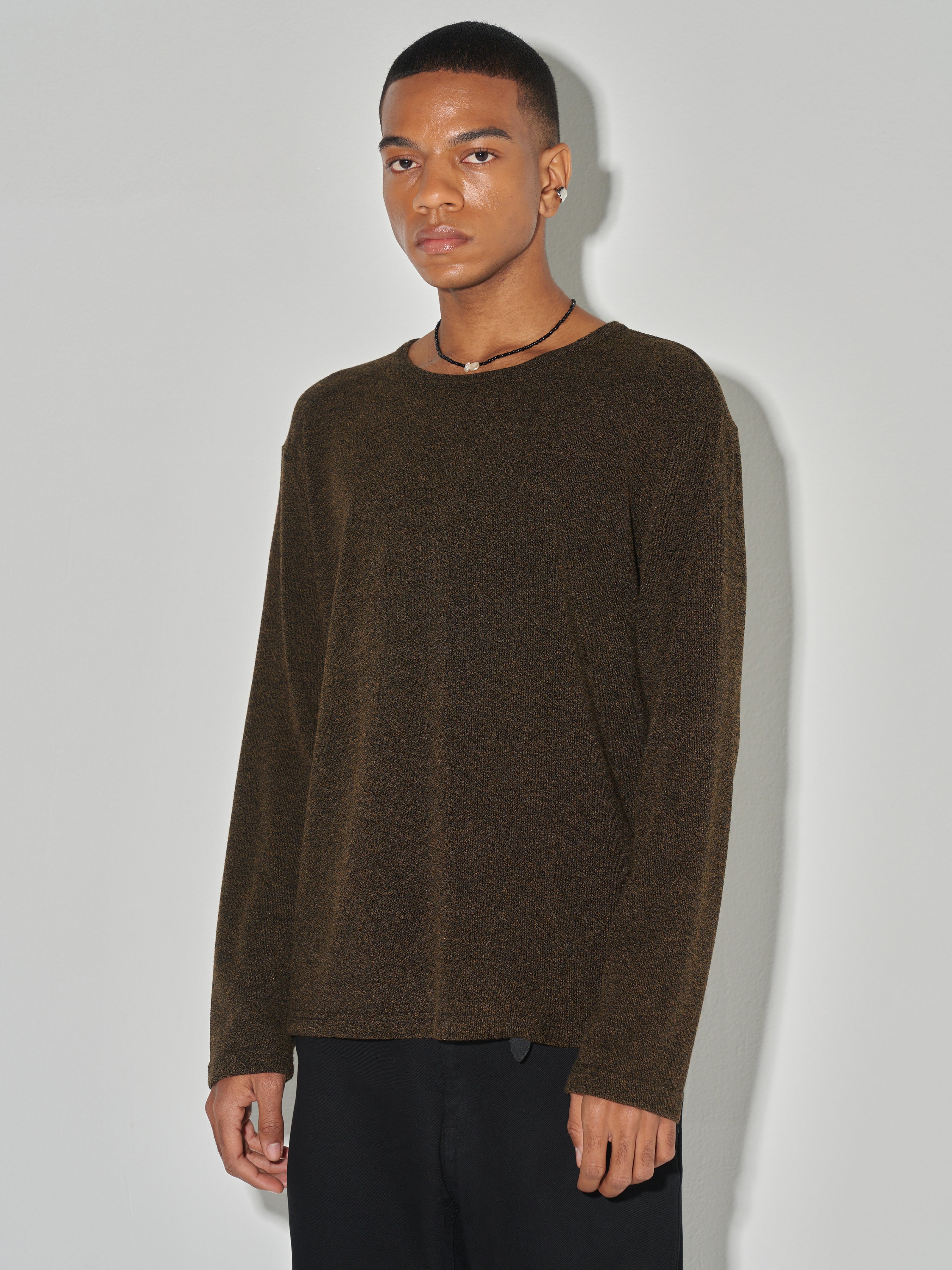 Twist-melange Long Sleeve Knit_ Melange Loden