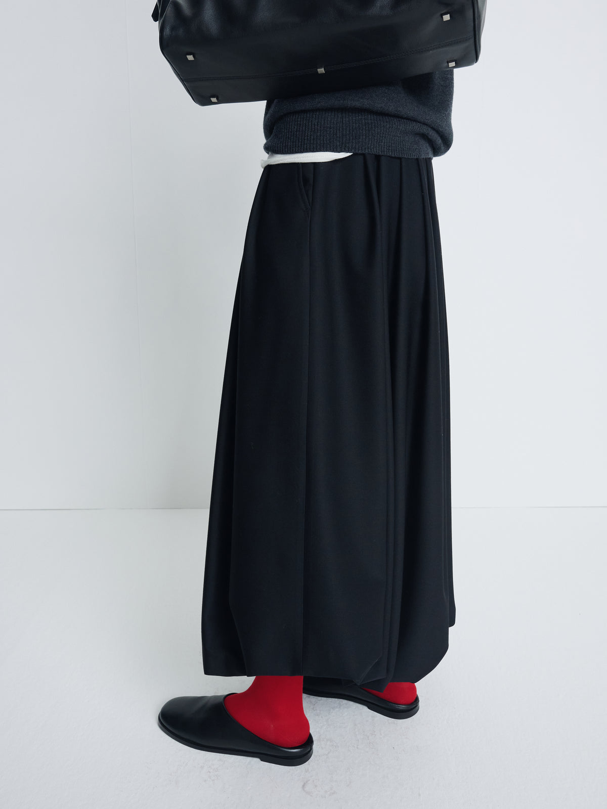(W) WOOL BALLOON SKIRT_ BLACK