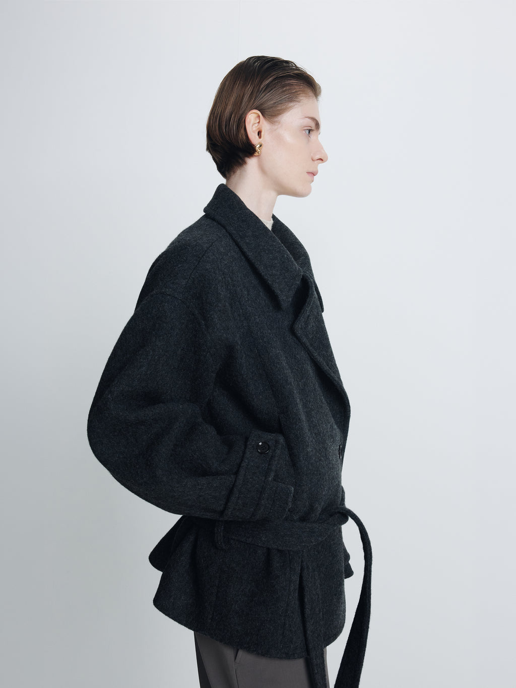 (W) WOOL ASYMMETRICAL SHORT COAT_ ANTHRACITE