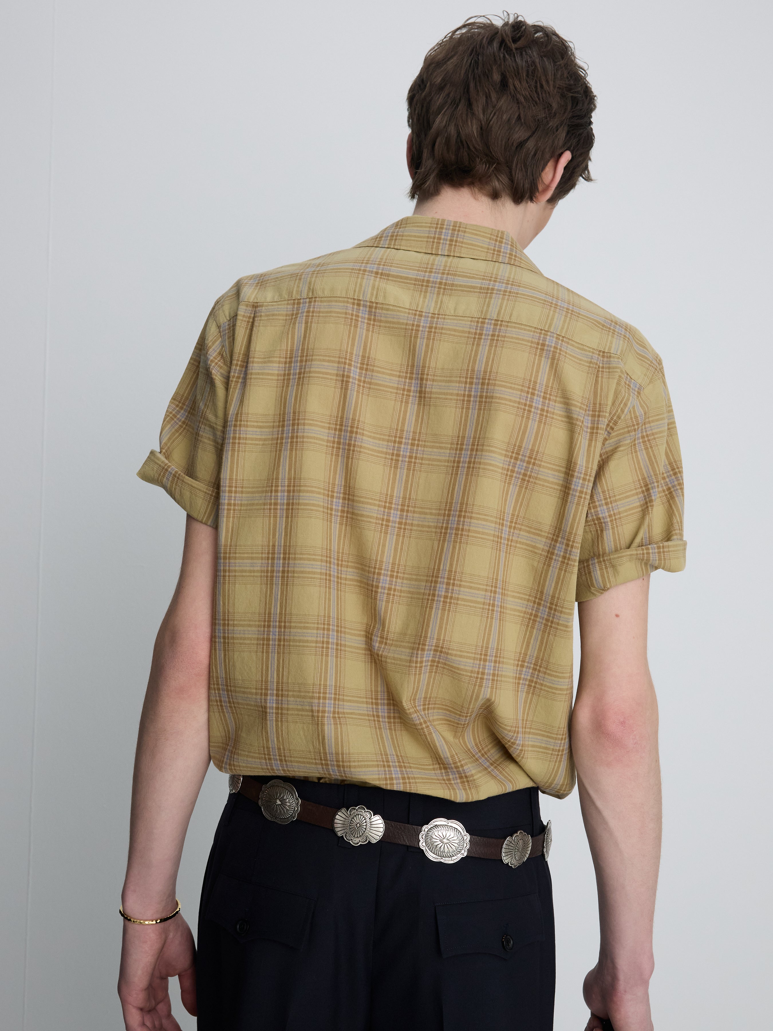 CHECKED COTTON BOWLING SHIRT_ DUSTY CITRON
