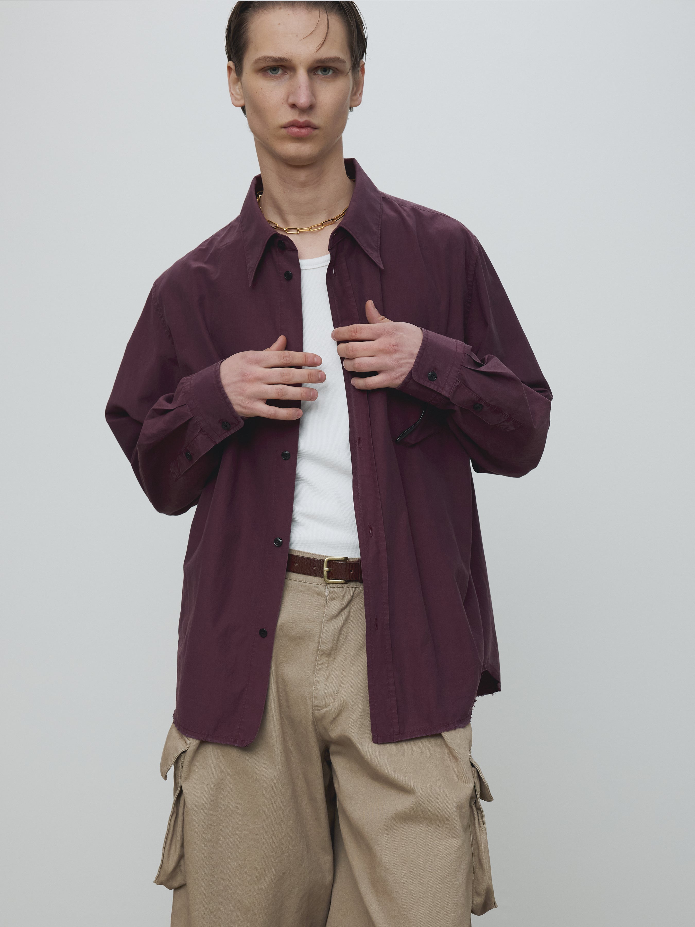 SILK COTTON GARMENT-DYED SHIRT_ FADED BURGUNDY