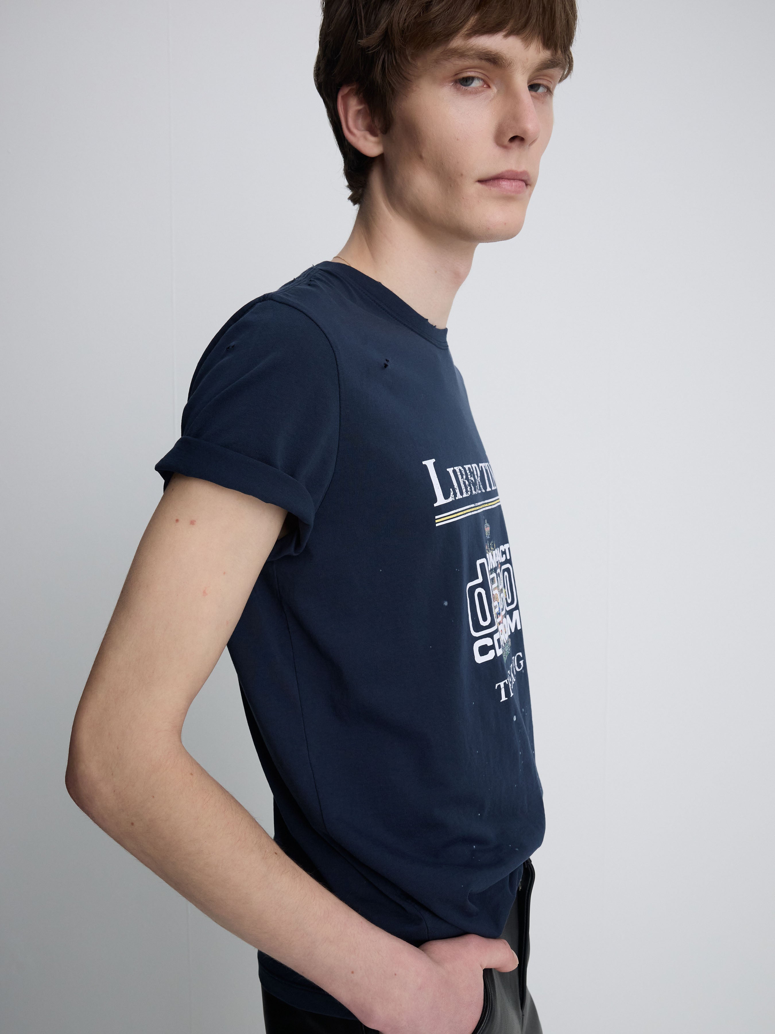 DISTRESSED LIBERTINE T-SHIRT_ NAVY