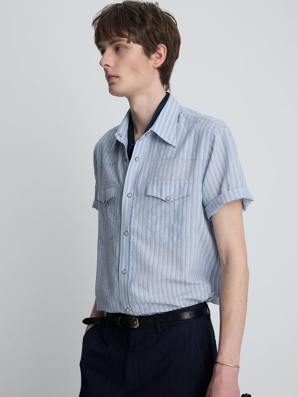 STRIPED COTTON BLEND WESTERN SHIRT_ SKY BLUE