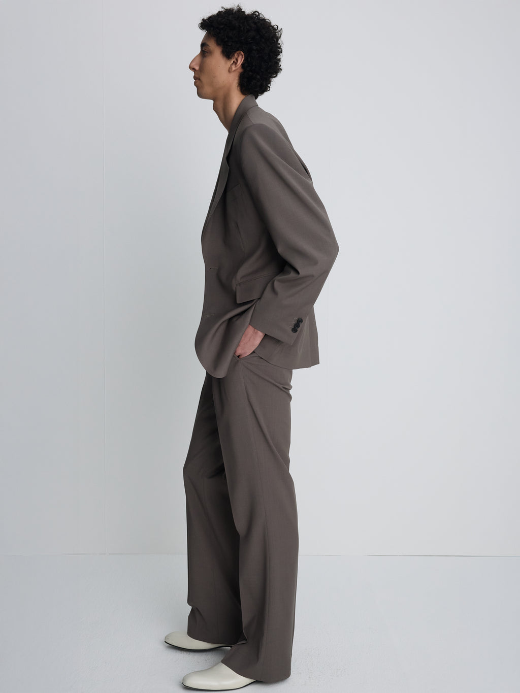 TROPICAL WOOL FLARED TROUSERS_ TAUPE