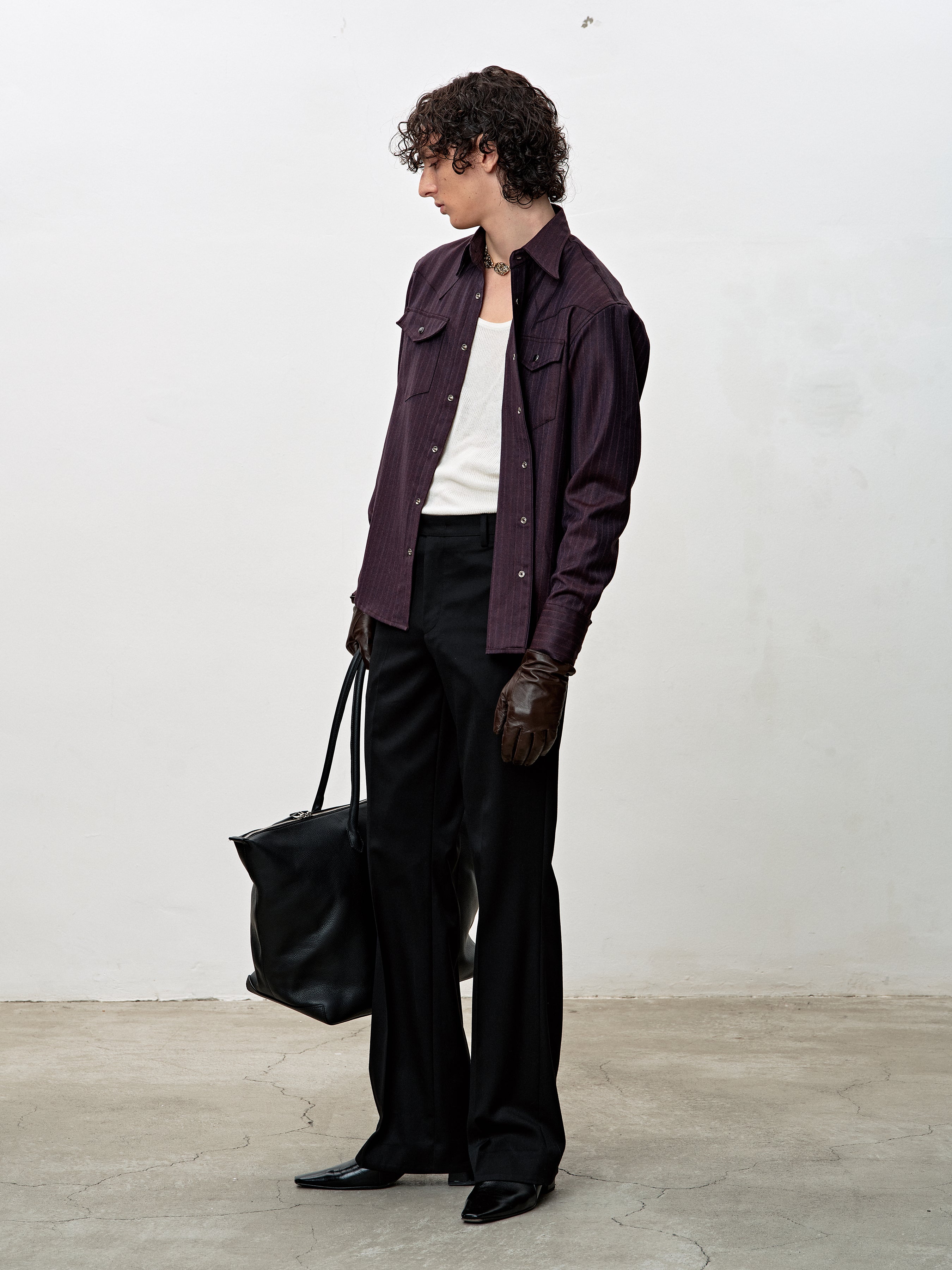 STRIPED WOOL WESTERN SHIRT_ DARK BURGUNDY