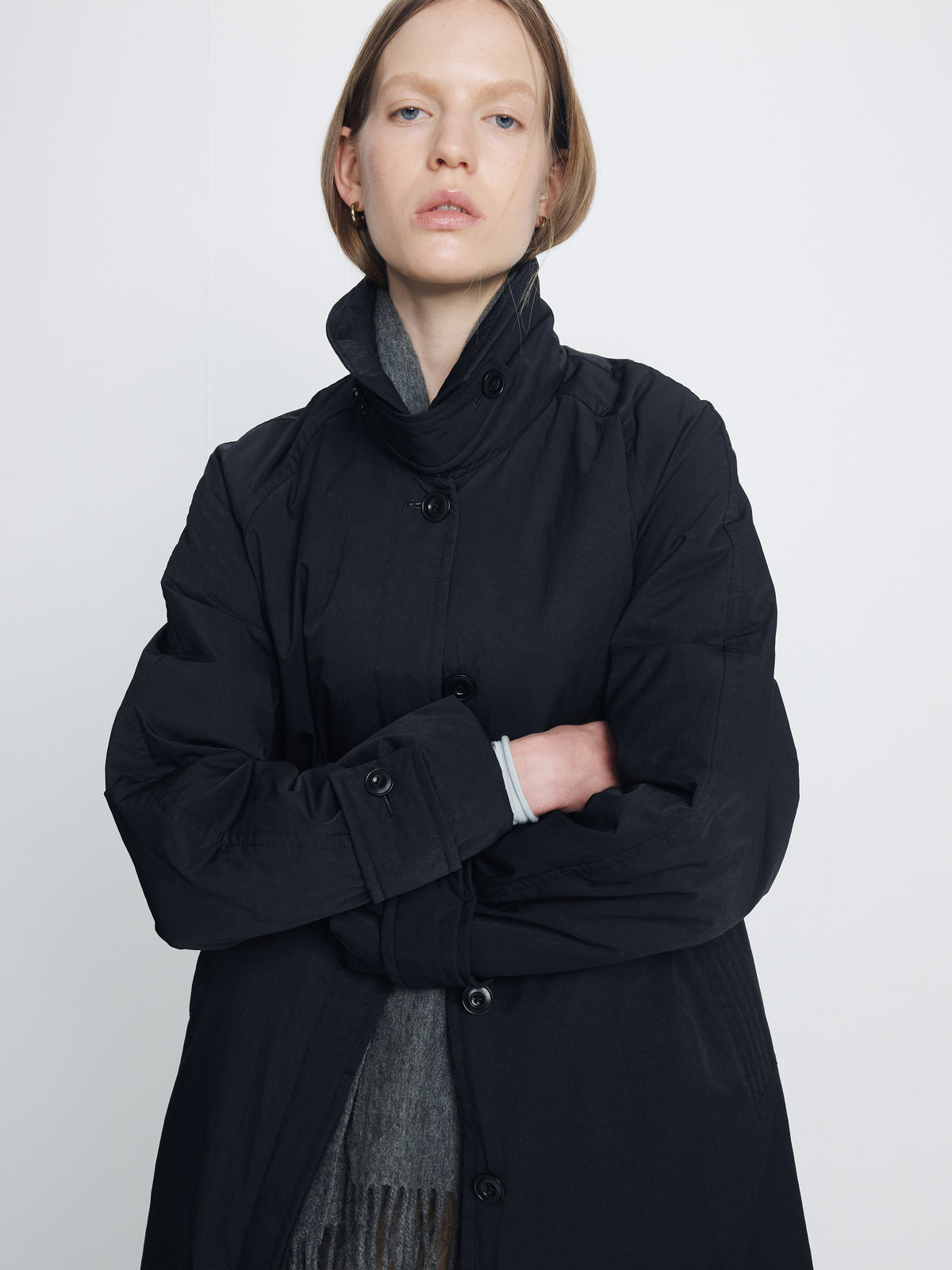 (W) TAILORED TRENCH PUFFER COAT_ BLACK