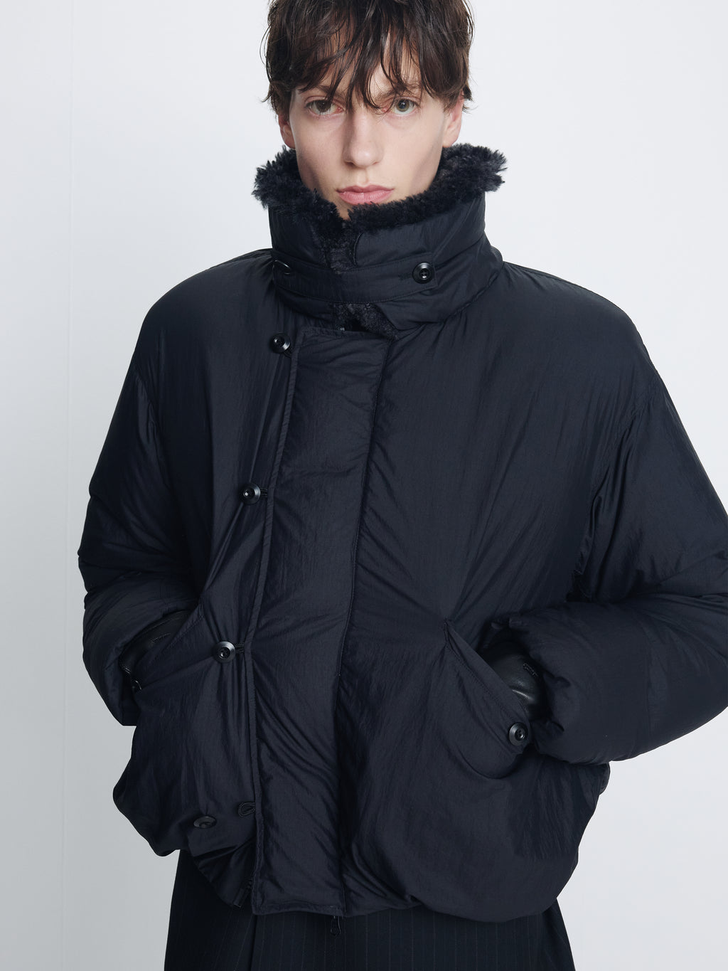 SHEARLING COLLAR PUFFER BLOUSON_ BLACK