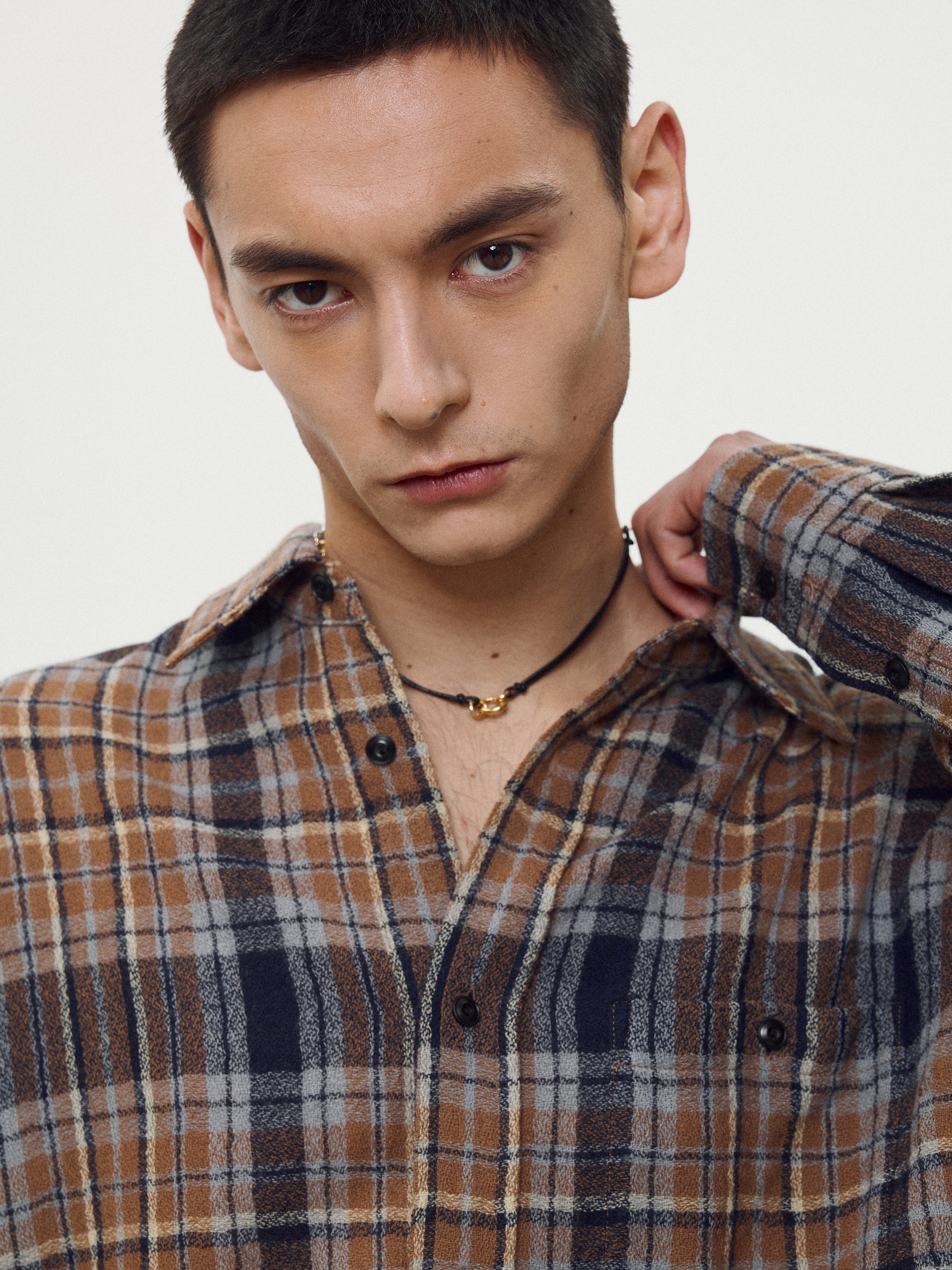 Light Wool Single Pocket Check Shirt_ Camel