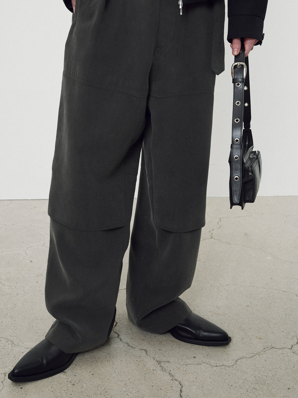 Drape Cupro Belted Pants_ Ripe Olive