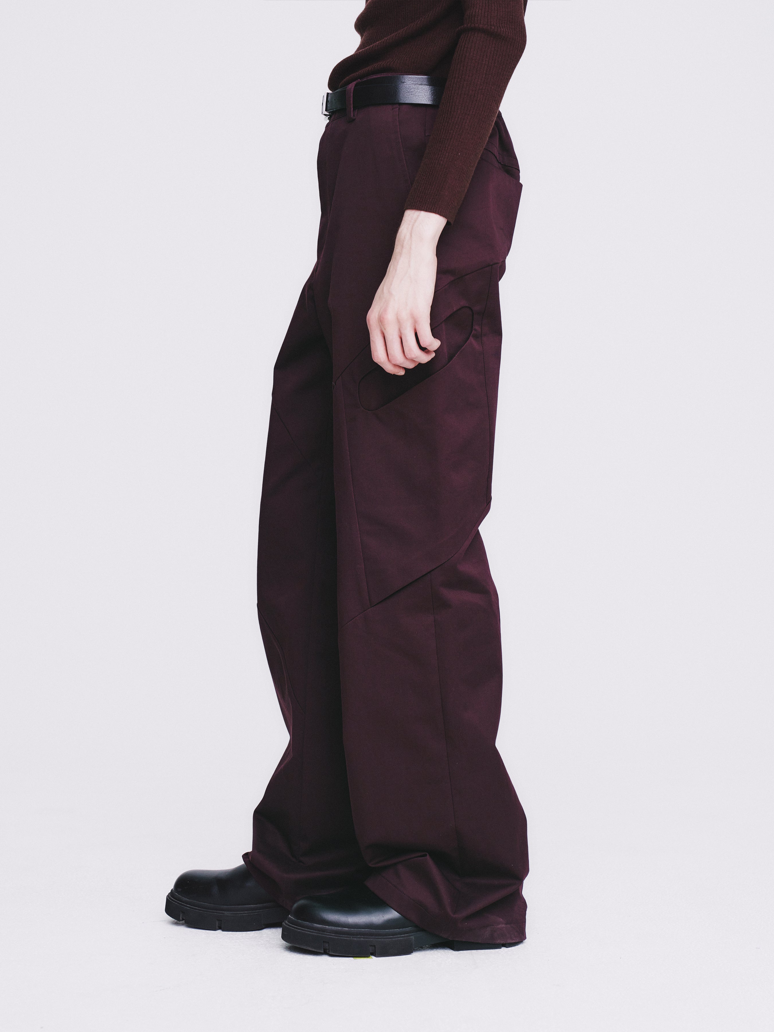 High Density Curved Multi-Pocket Pants_ Dark Burgundy
