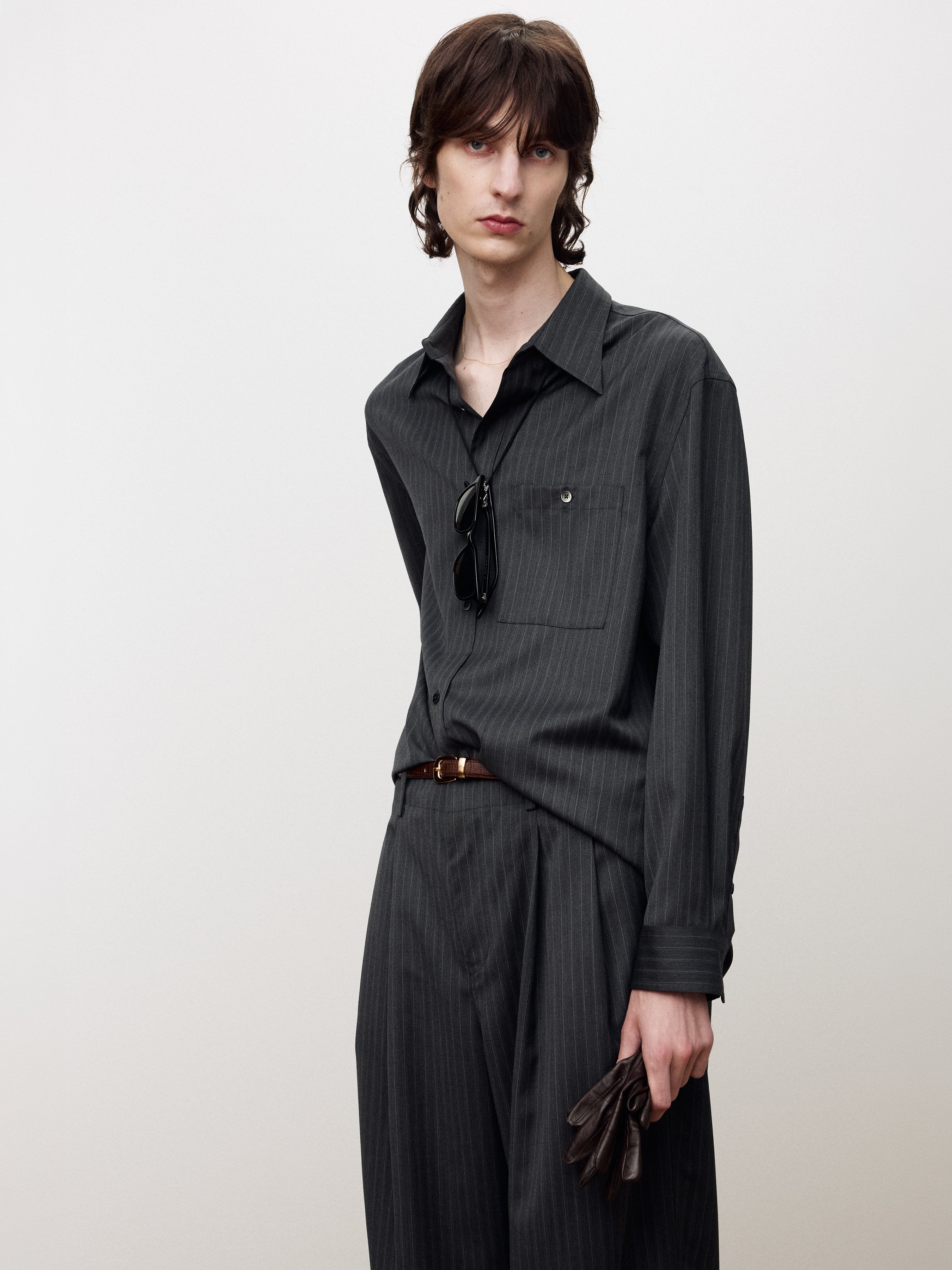 WOOL STRIPED RELAXED SHIRT_ GREY PINSTRIPE