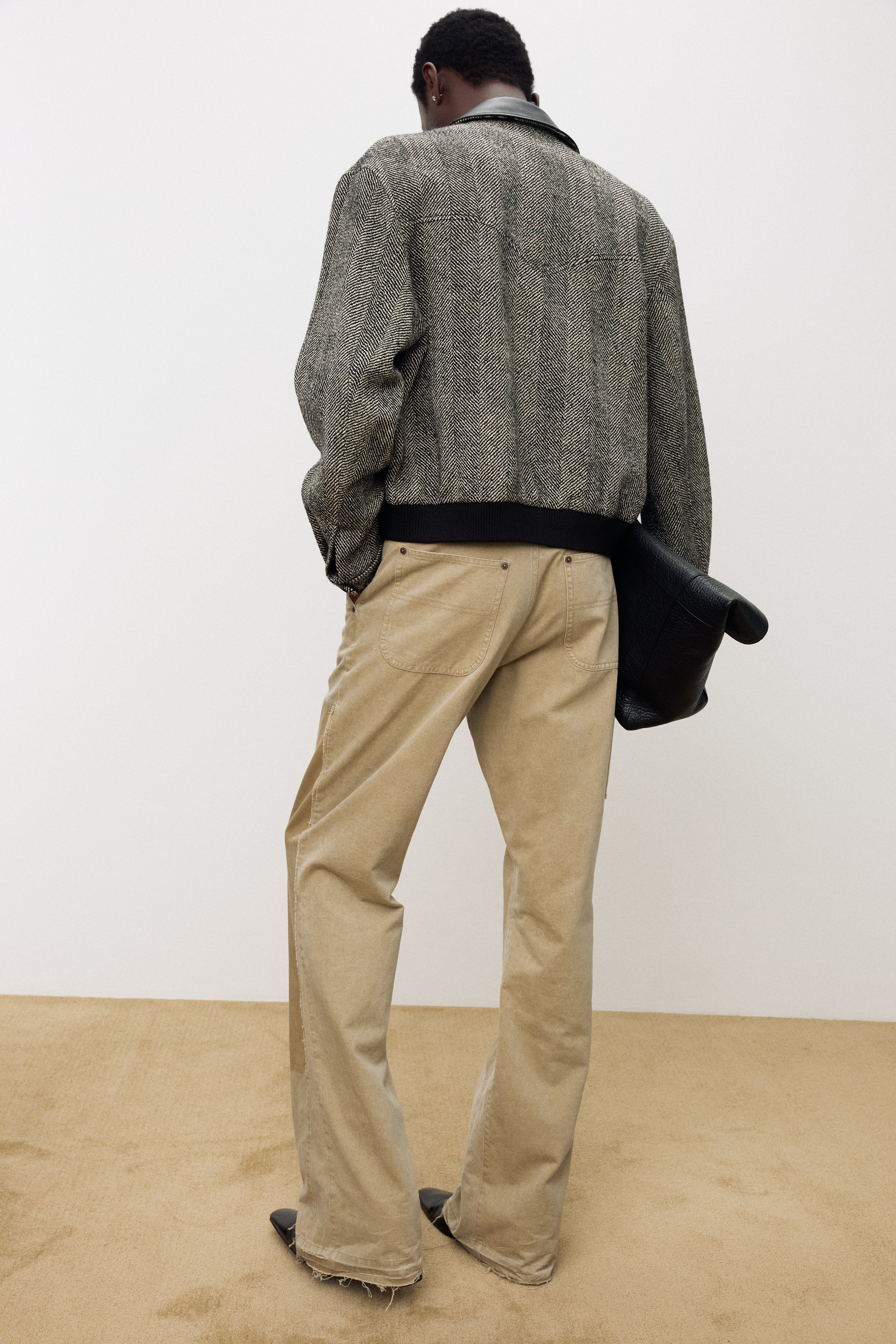 VINTAGE EFFECT FLARED CARPENTER PANTS_ FADED BEIGE
