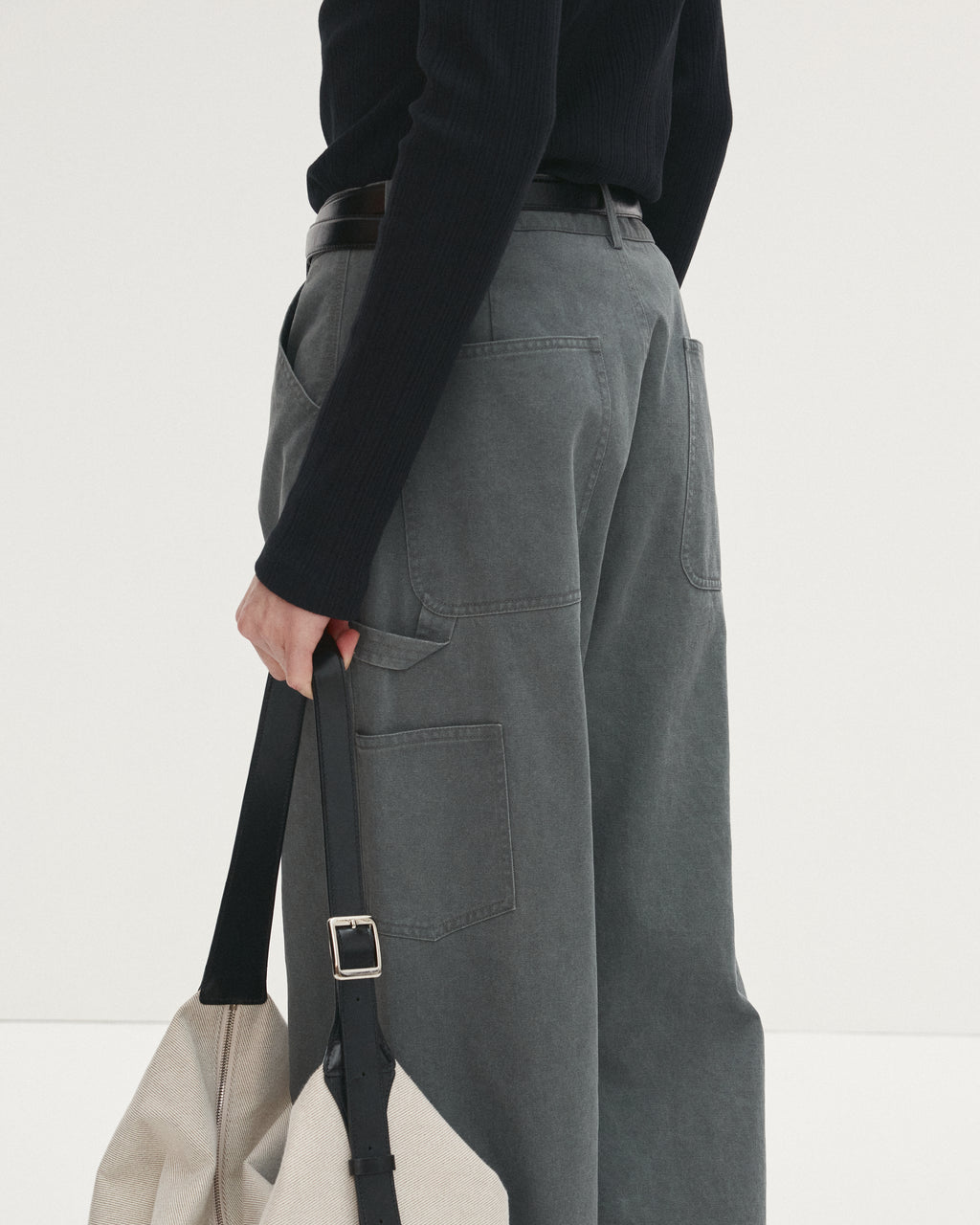 WASHED COTTON WIDE-LEG WORK PANTS_ RHINO