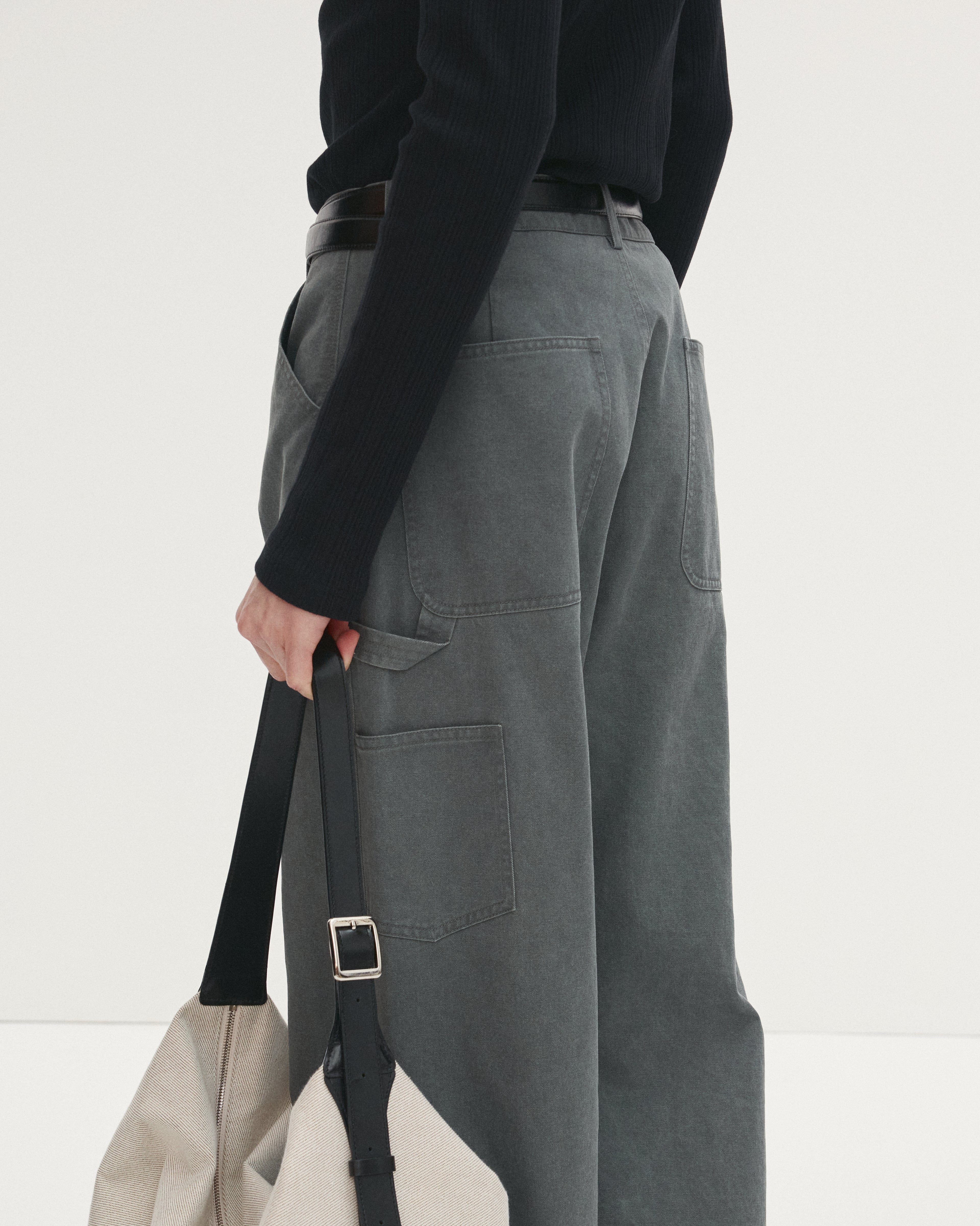 WASHED COTTON WIDE-LEG WORK PANTS_ RHINO
