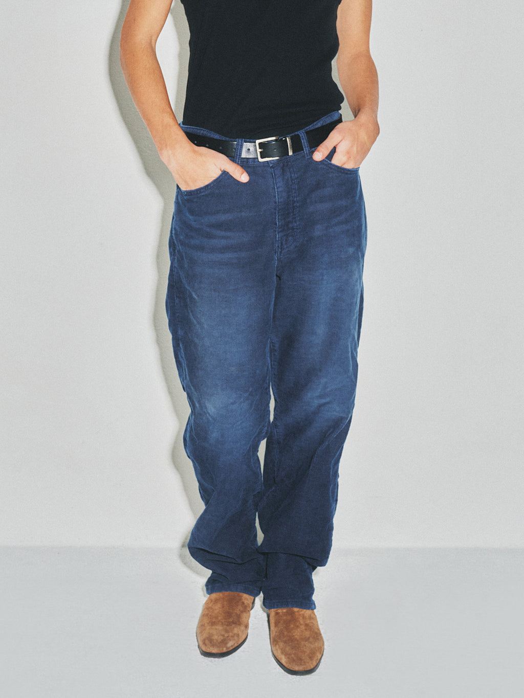Indigo Garment-dyed Straight Cut Corduroy Pants_ Faded Indigo