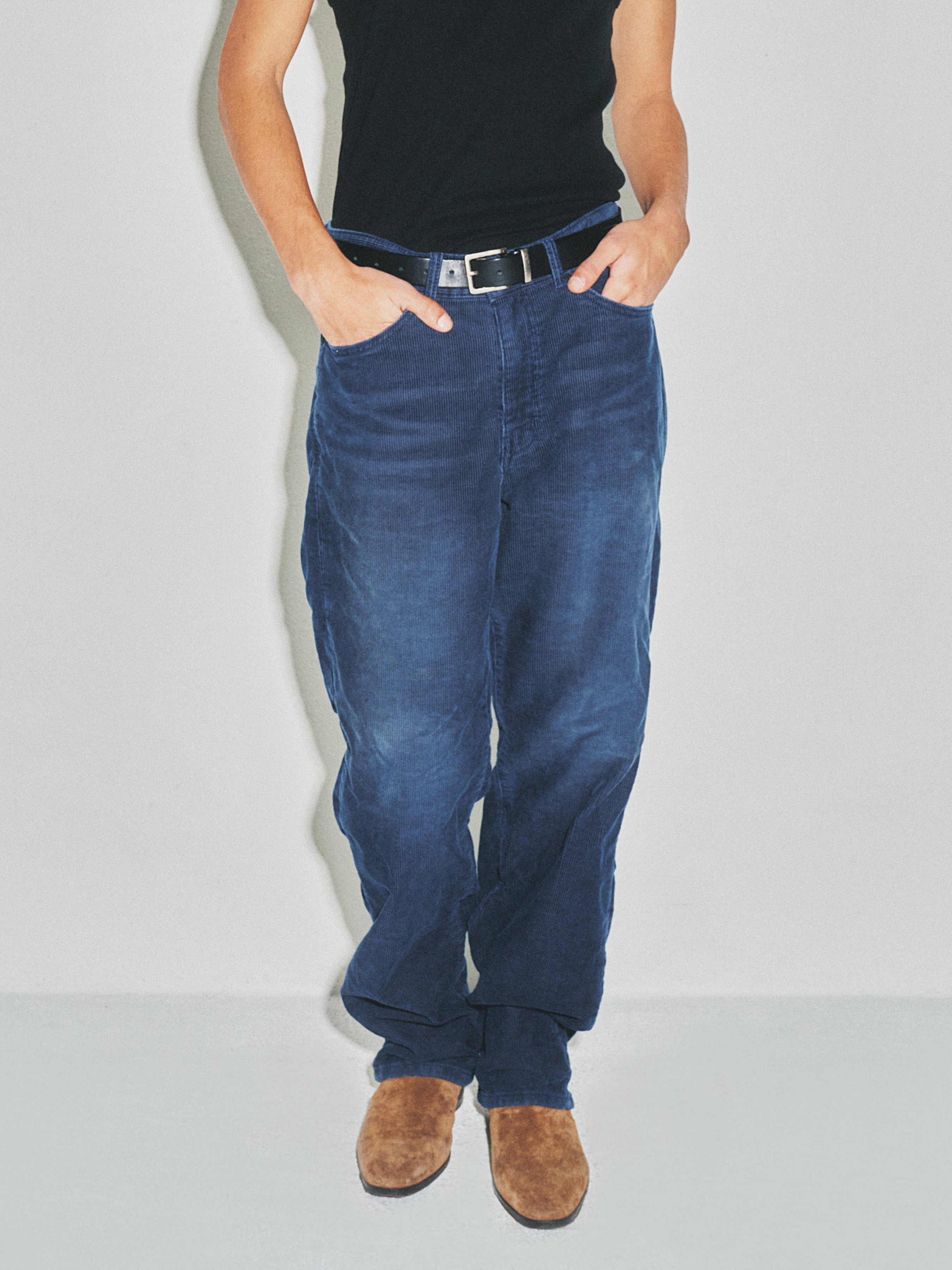 Indigo Garment-dyed Straight Cut Corduroy Pants_ Faded Indigo