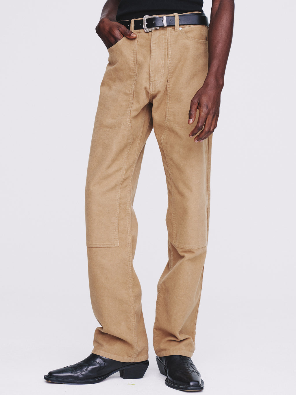 Garment-washed Moleskin Straight Pants_ Washed Beige