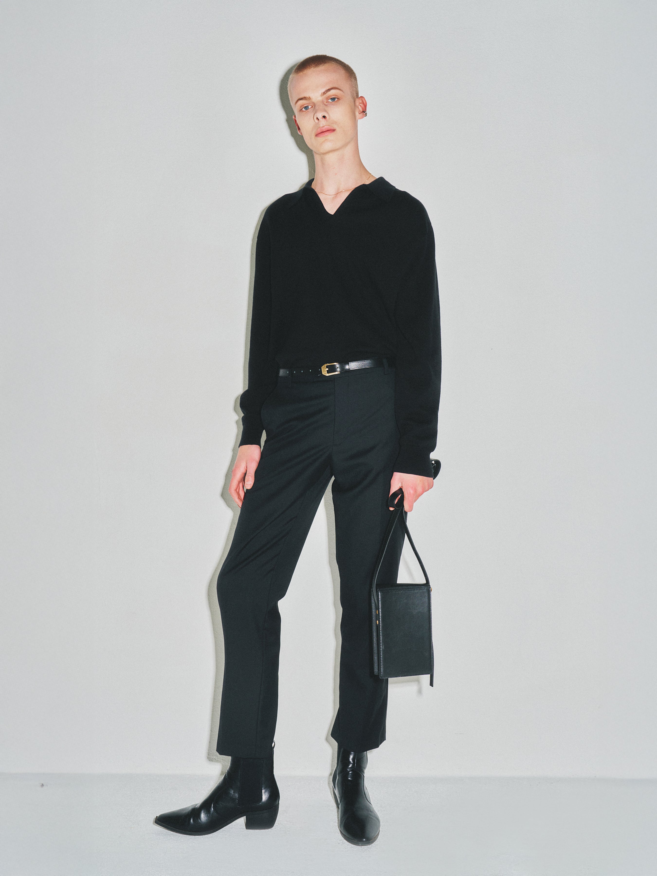 High Count Whole Garment Saddle Neck Knit_ Black