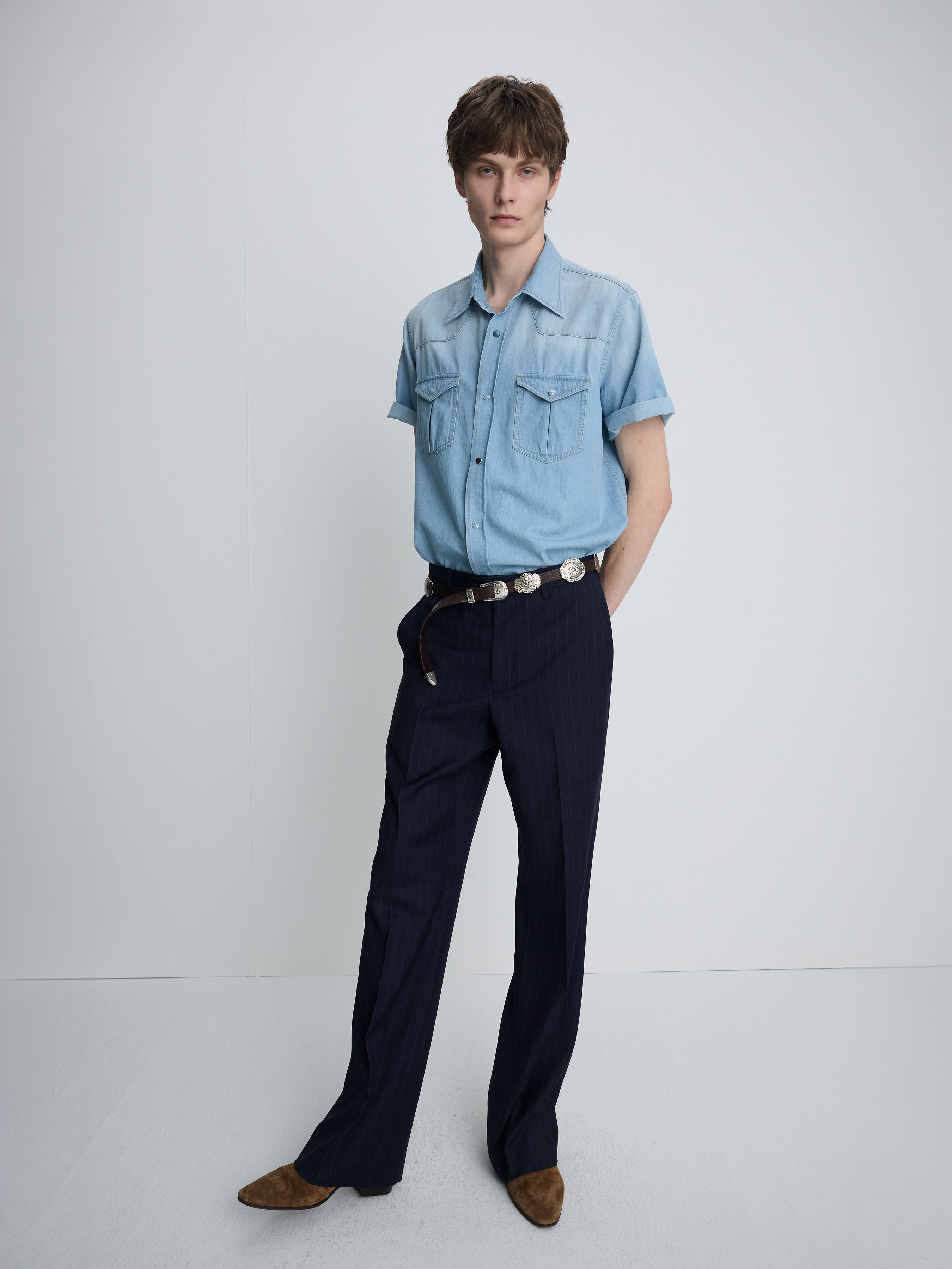 VINTAGE DENIM WESTERN SHIRT_ LIGHT WASHED BLUE