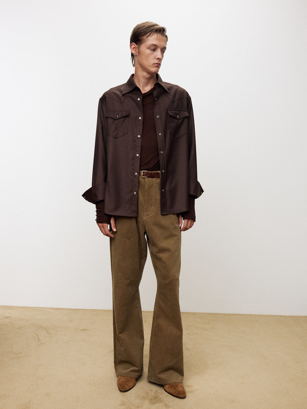 STRIPED WOOL WESTERN SHIRT_ SEPIA BROWN