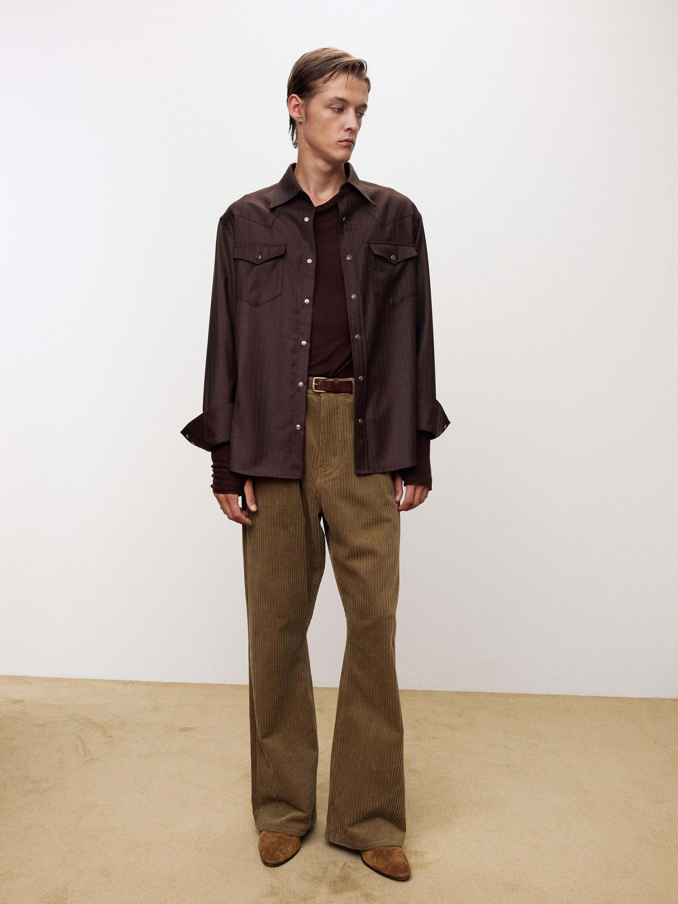 STRIPED WOOL WESTERN SHIRT_ SEPIA BROWN