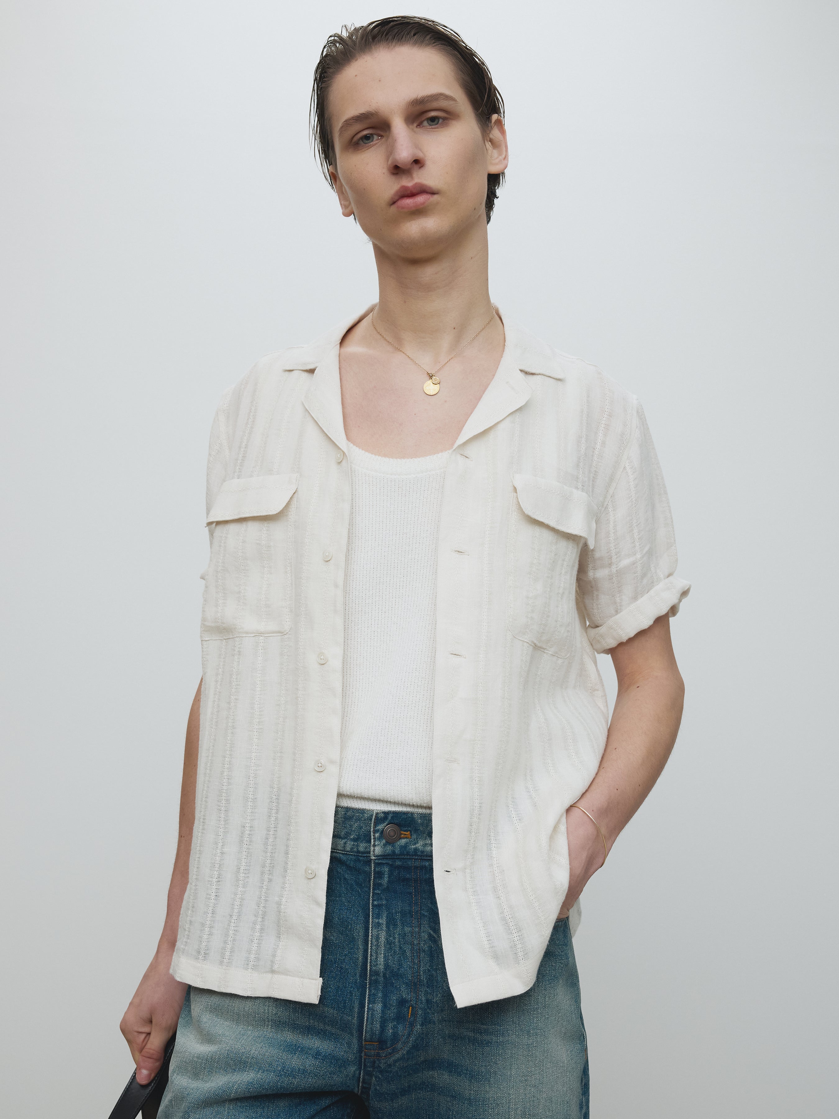 FRENCH LINEN CROCHED SHIRT_ LIGHT BEIGE