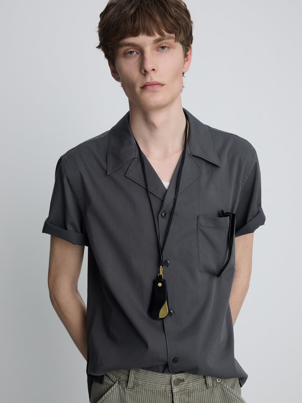 SILKY COTTON BOWLING SHIRT_ ANTHRACITE