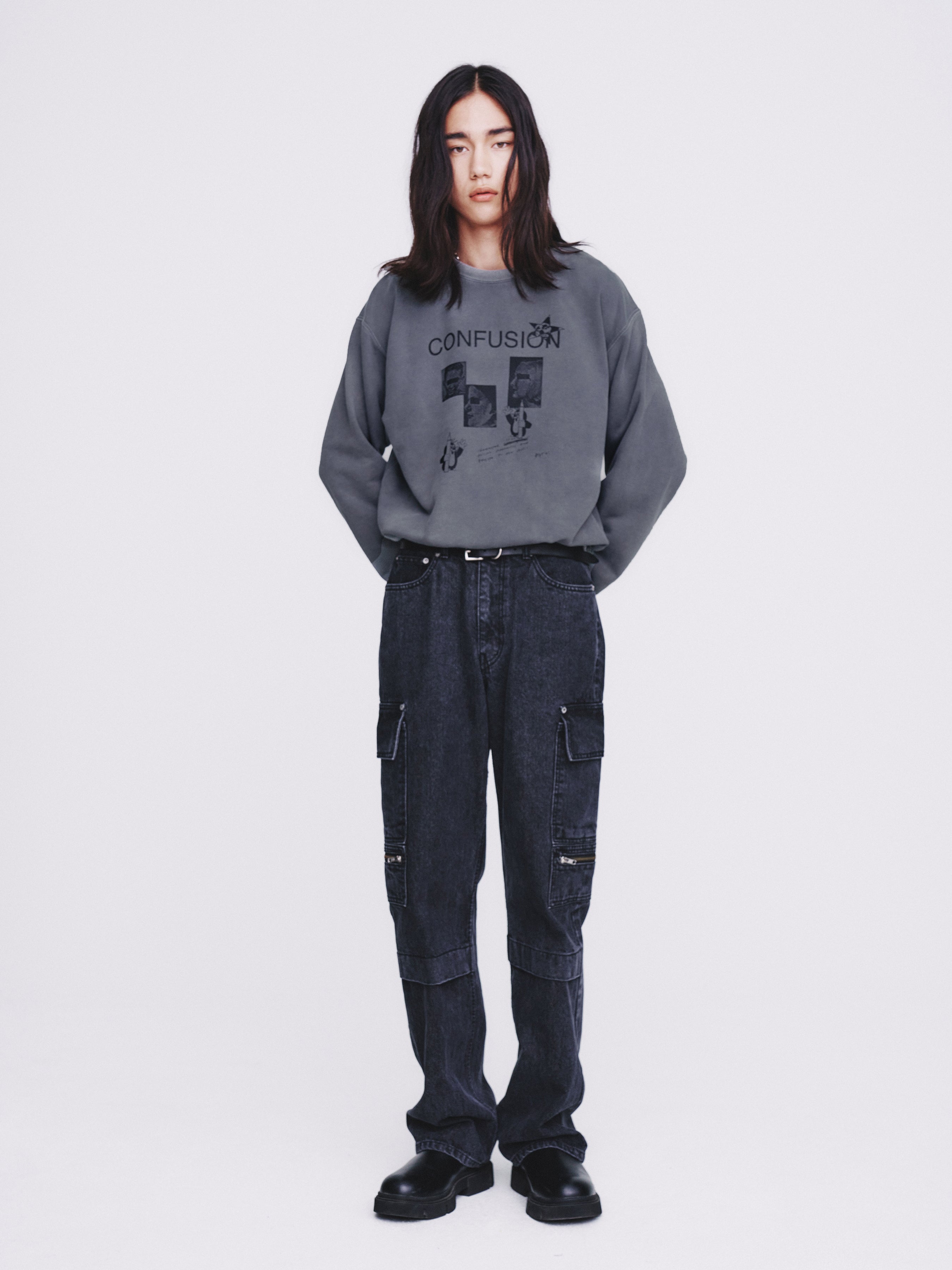 Confusion Mugshot Garment-dyeing Sweatshirt_ Faded Grey