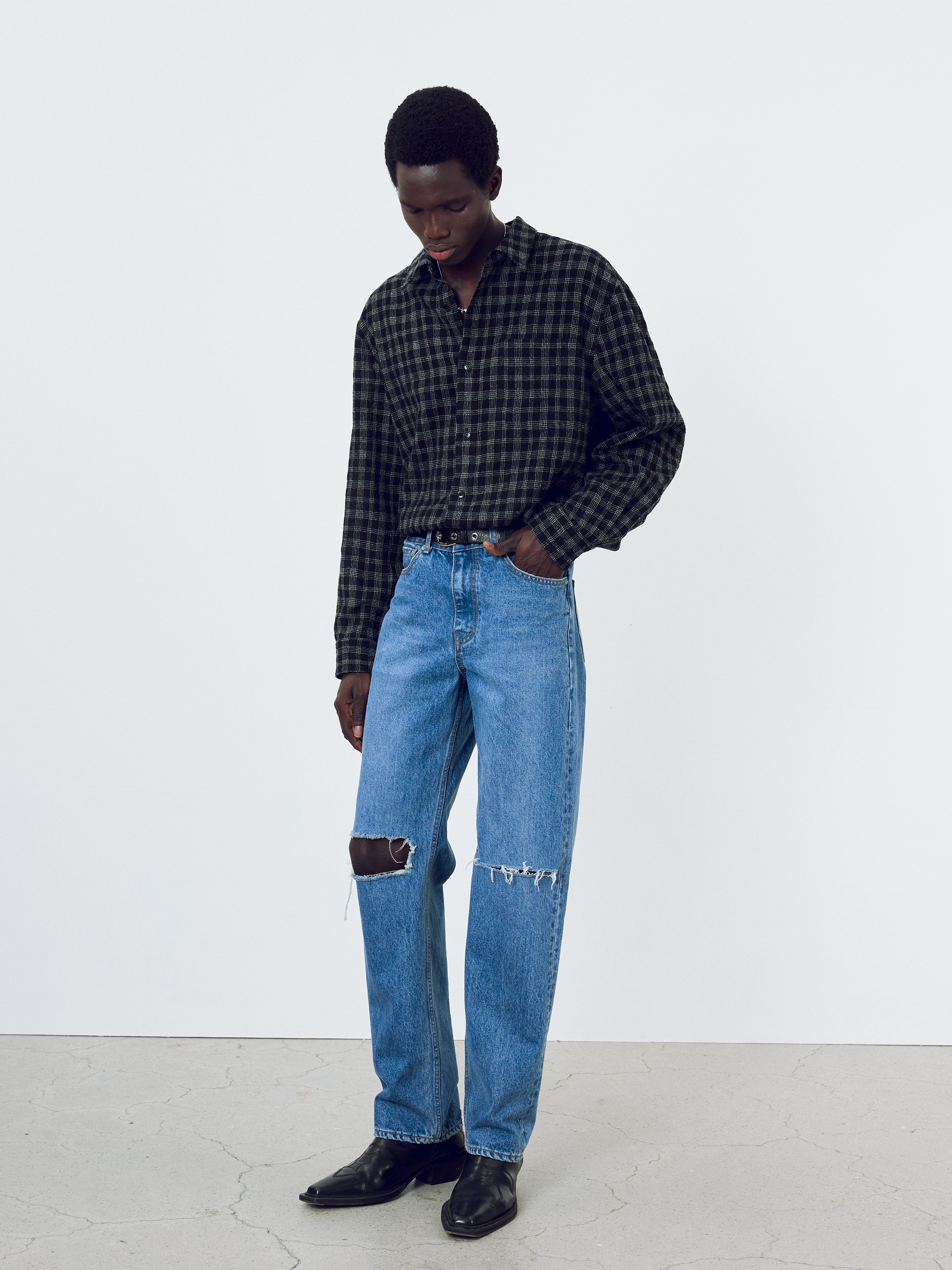 Straight-Leg Distressed Denim Jeans_ Mid Blue