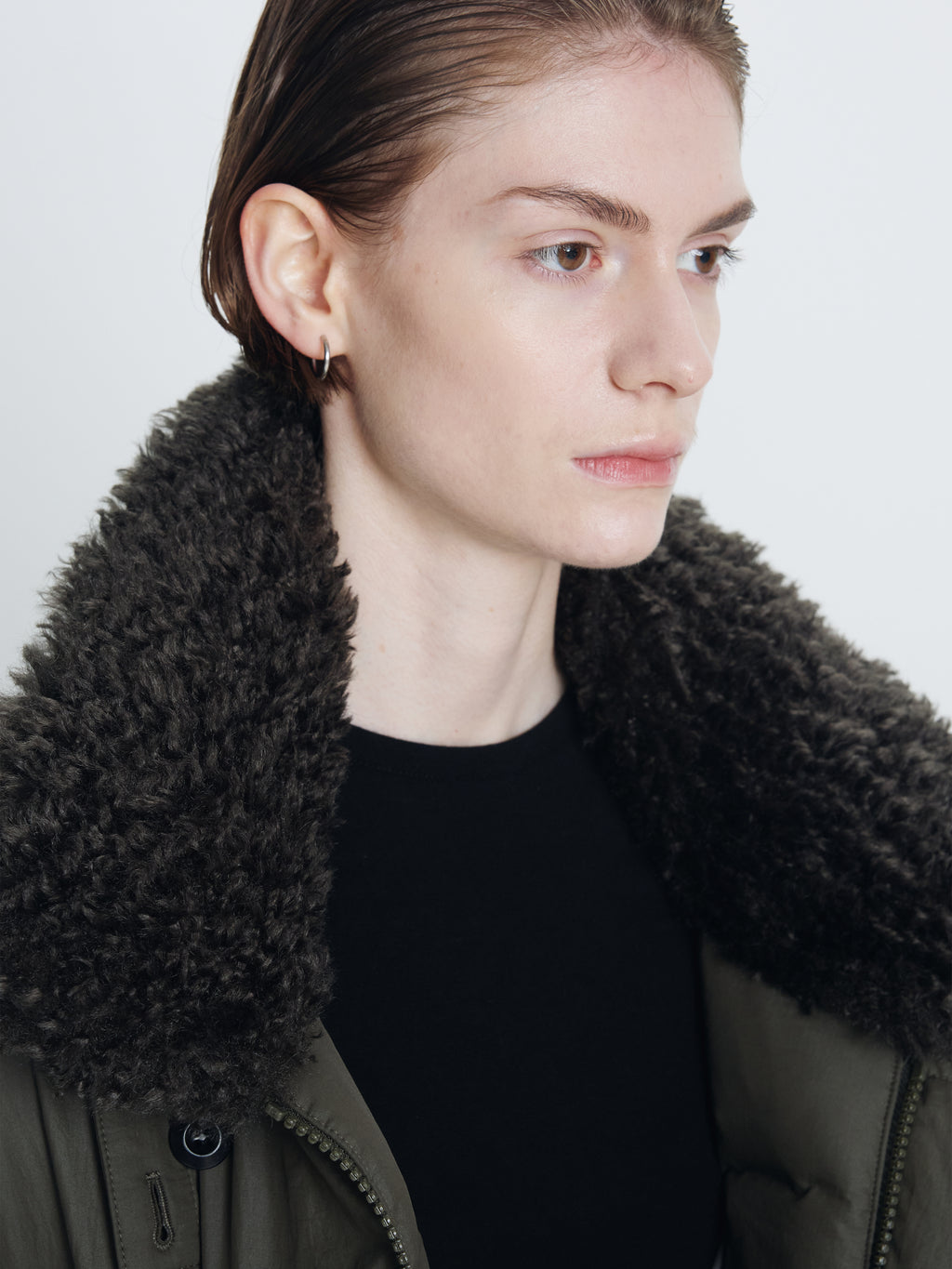 (W) SHEARLING COLLAR PUFFER BLOUSON_ OLIVE