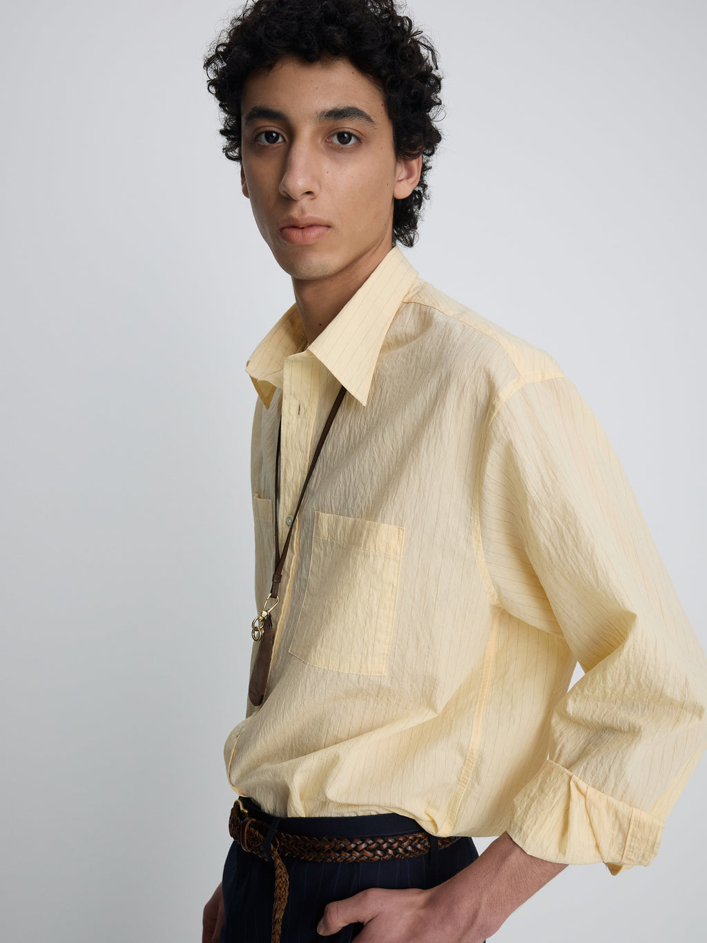 PINSTRIPED COTTON BLEND SHIRT_ PALE YELLOW