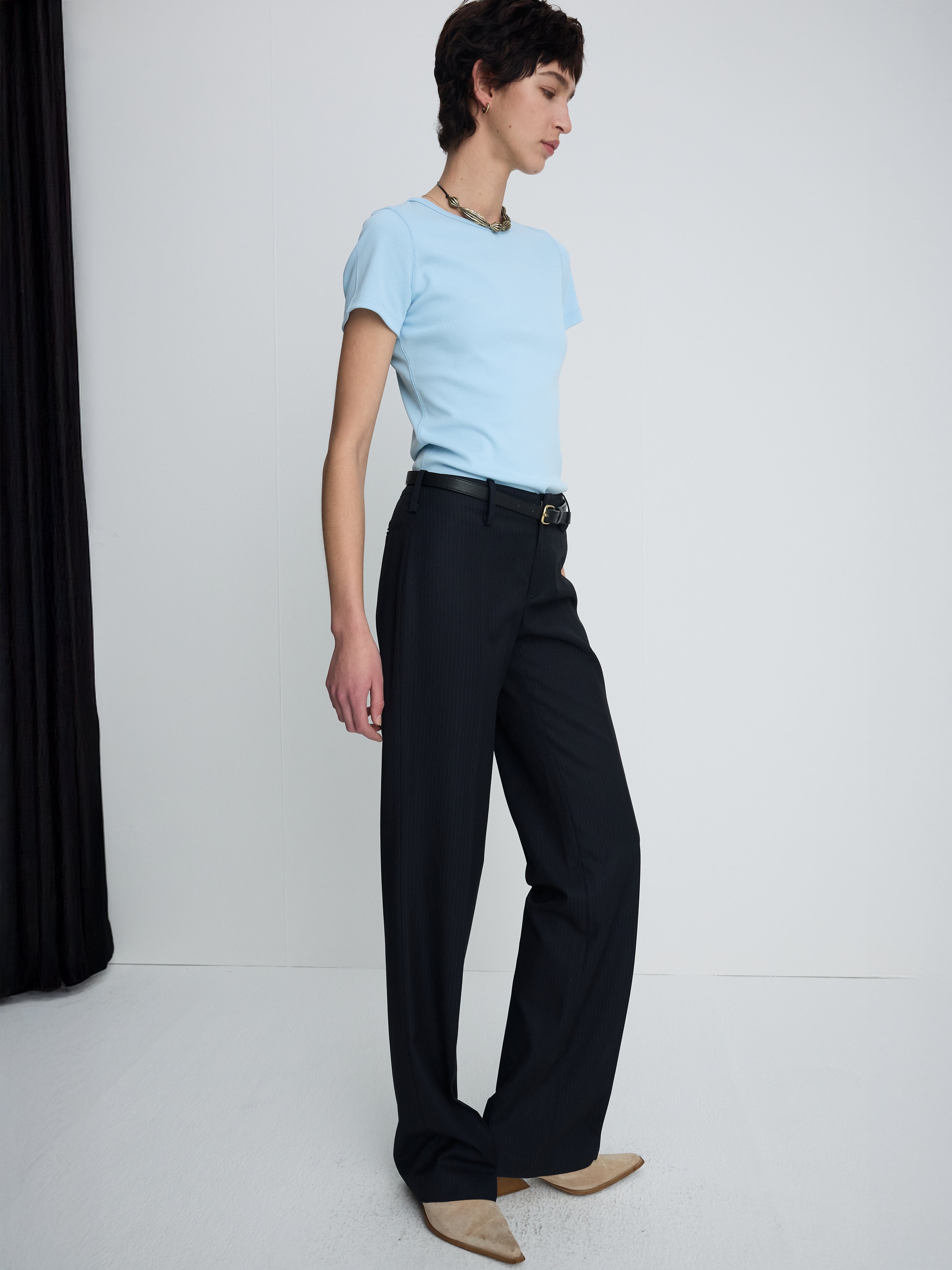 (W) WOOL STRAIGHT TROUSERS_ NAVY PINSTRIPE