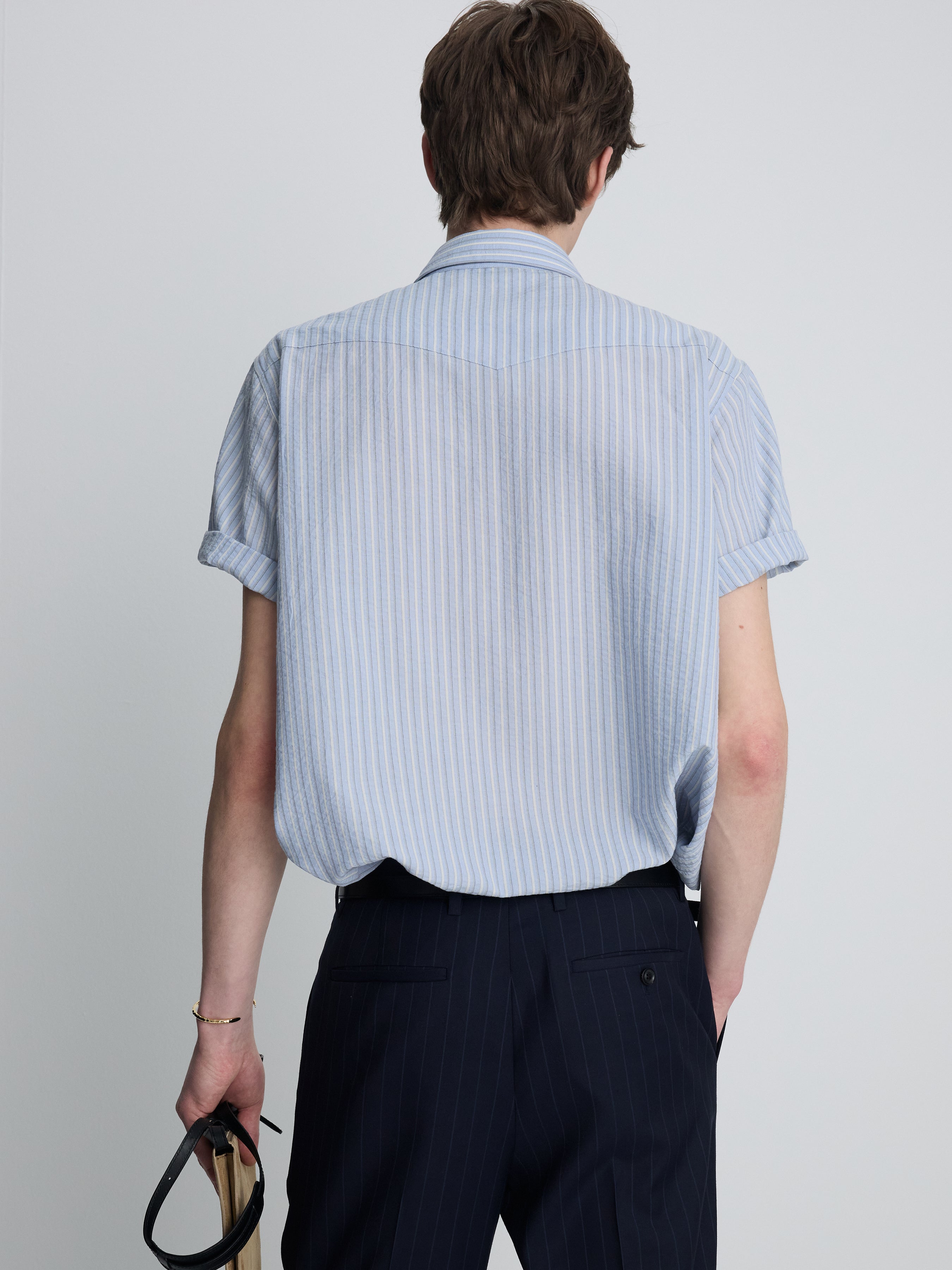STRIPED COTTON BLEND WESTERN SHIRT_ SKY BLUE