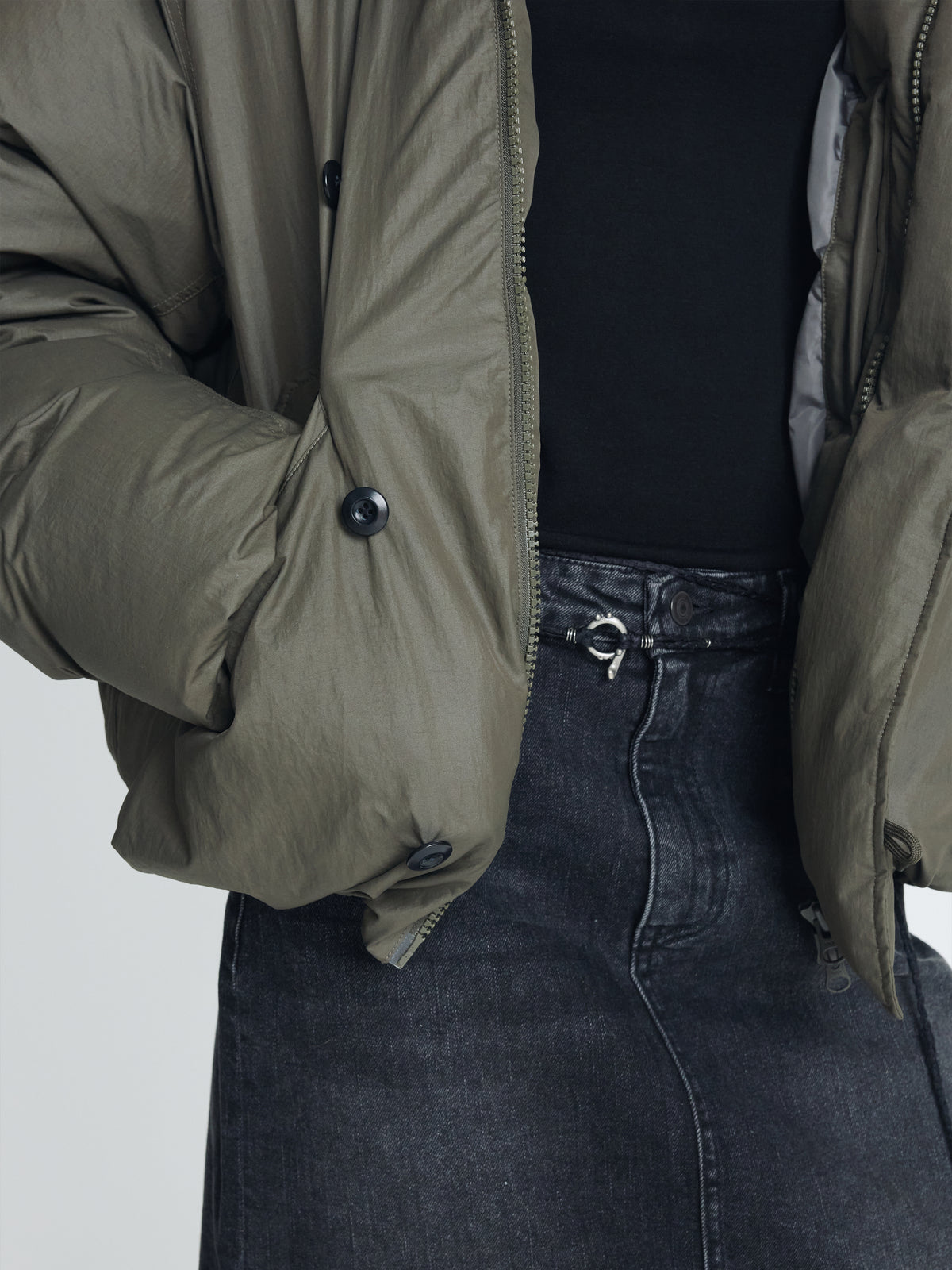 (W) SHEARLING COLLAR PUFFER BLOUSON_ OLIVE