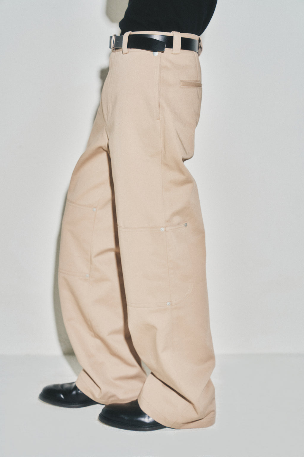 Hard Twist Semi-wide Cut Double Knee Pants_ Beige