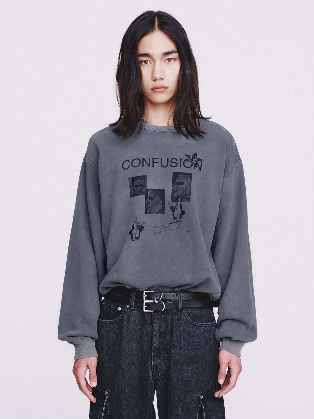 Confusion Mugshot Garment-dyeing Sweatshirt_ Faded Grey
