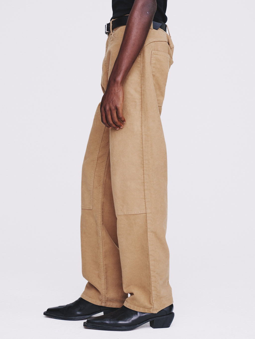 Garment-washed Moleskin Straight Pants_ Washed Beige