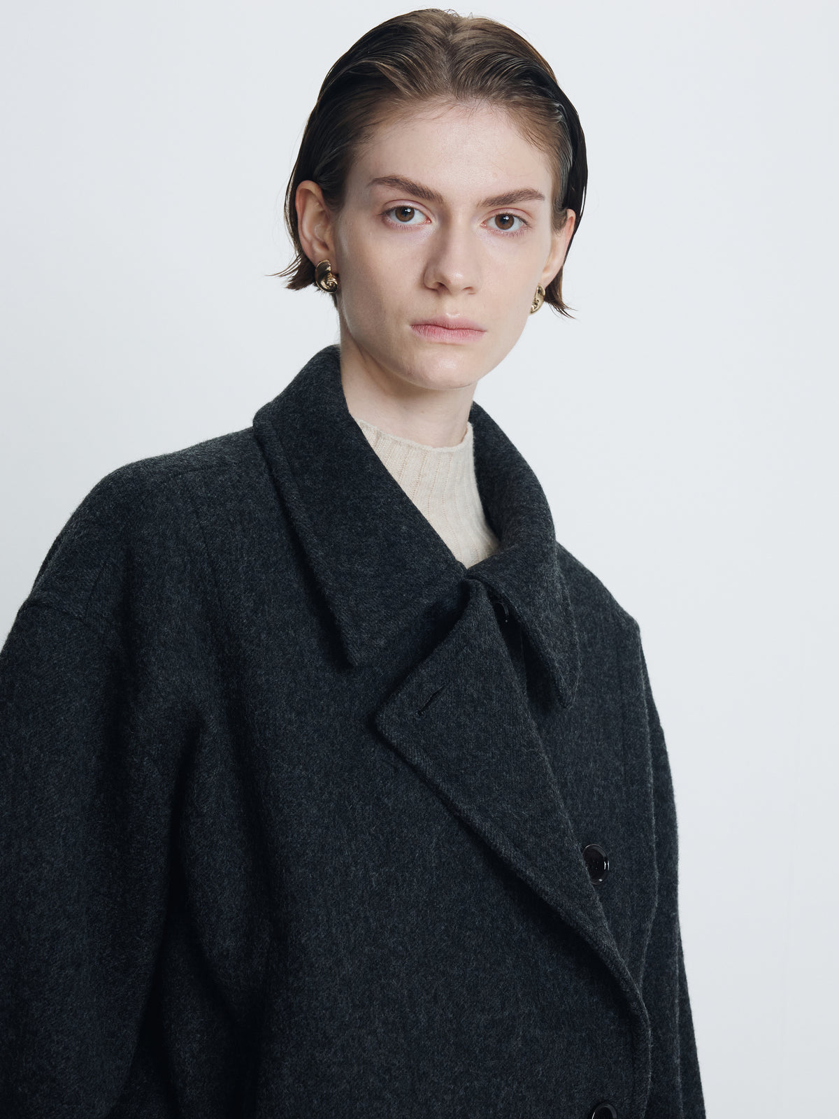 (W) WOOL ASYMMETRICAL SHORT COAT_ ANTHRACITE