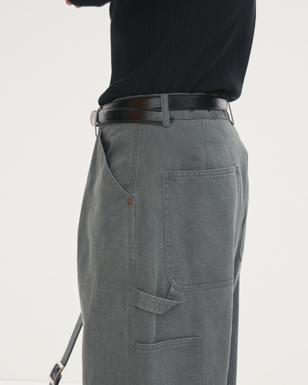 WASHED COTTON WIDE-LEG WORK PANTS_ RHINO