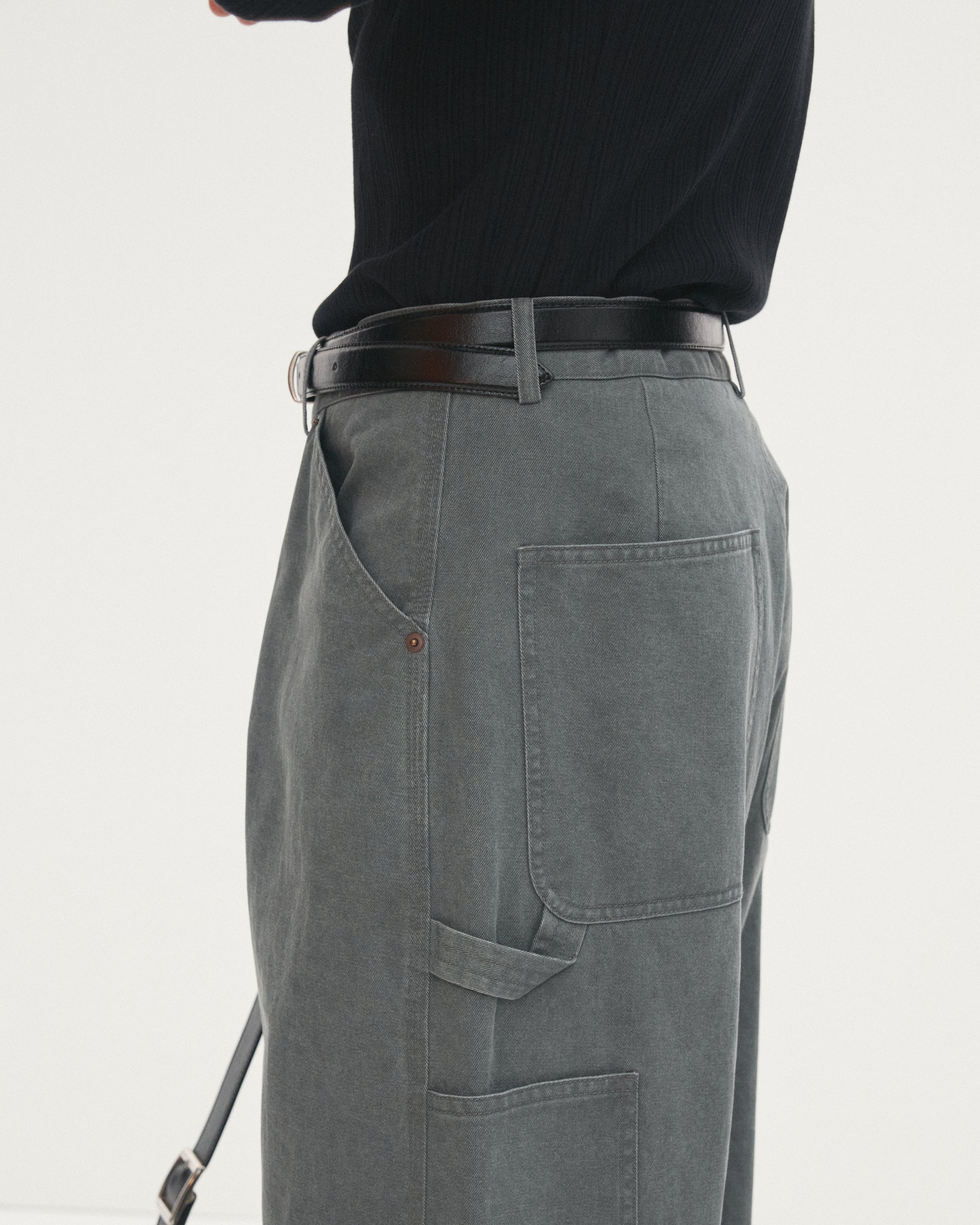 WASHED COTTON WIDE-LEG WORK PANTS_ RHINO