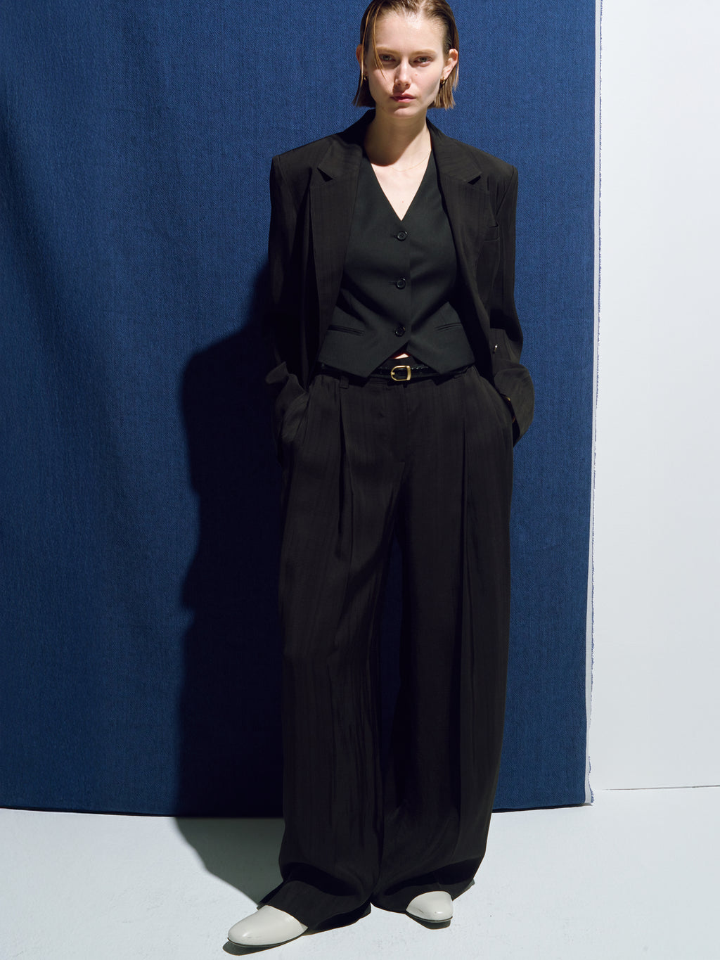 (W) WOOL TAILORED VEST_ BLACK