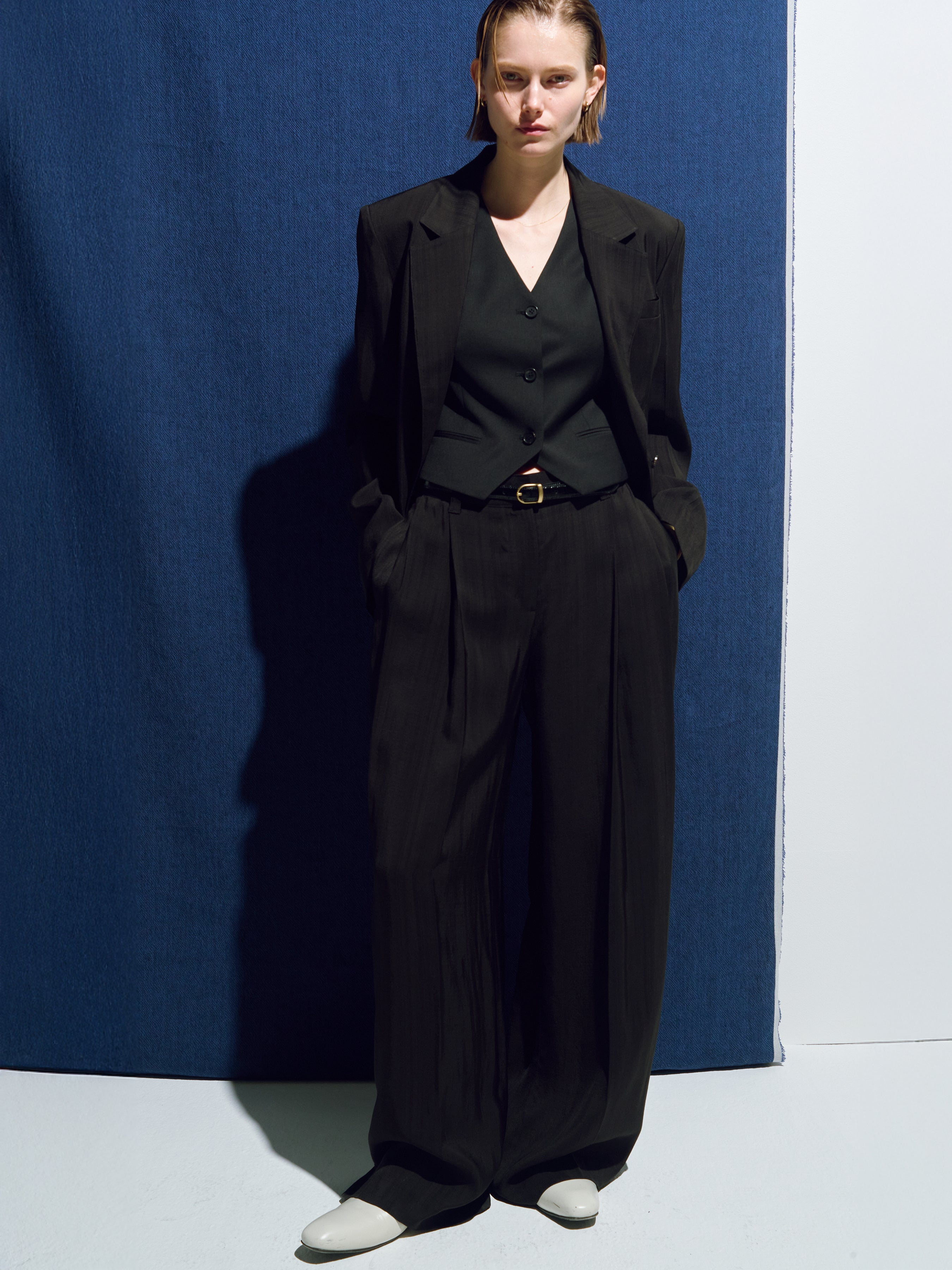 (W) WOOL TAILORED VEST_ BLACK
