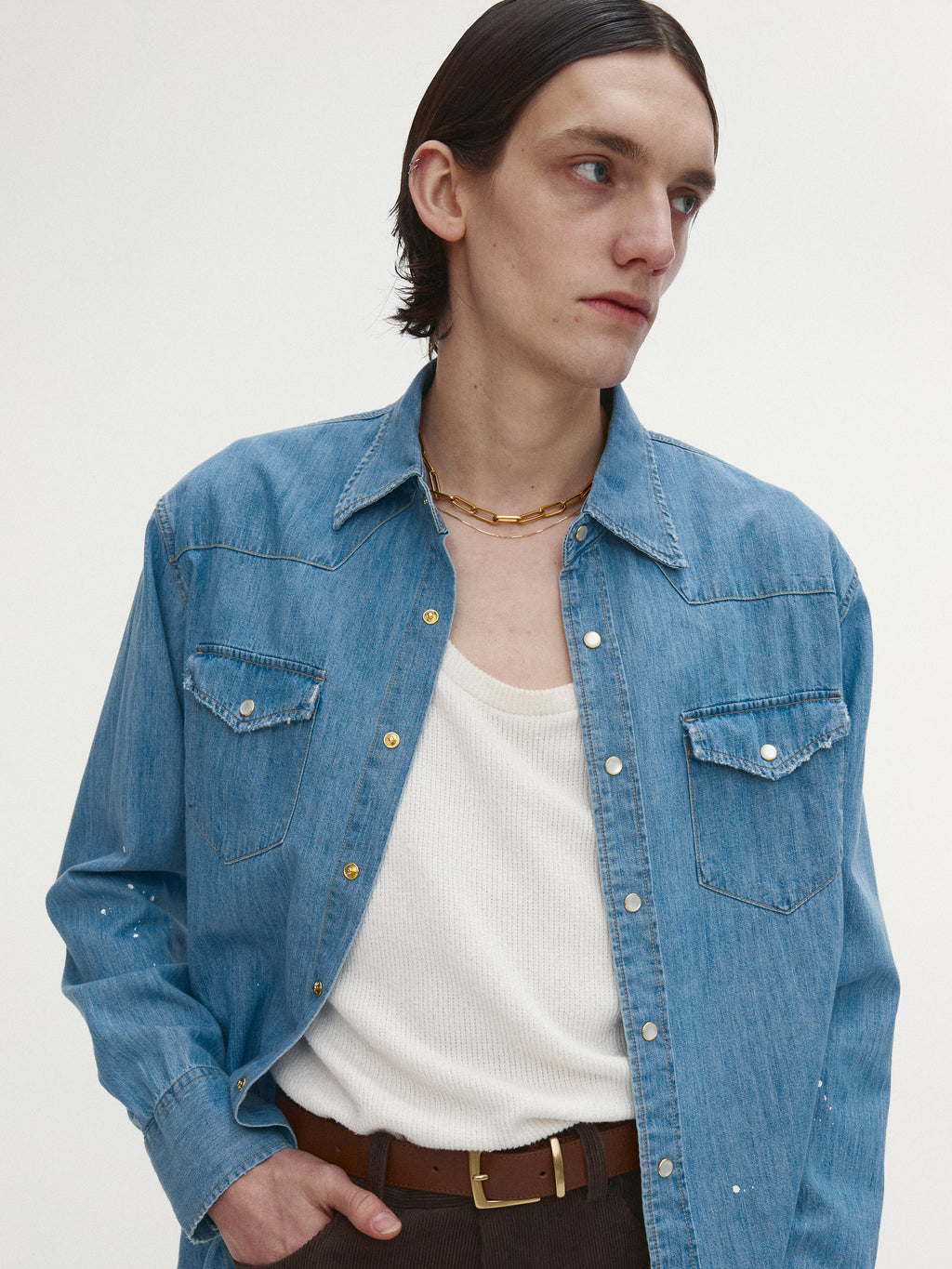 WASHED DENIM HAND-PAINTED WESTERN SHIRT_ WASHED BLUE