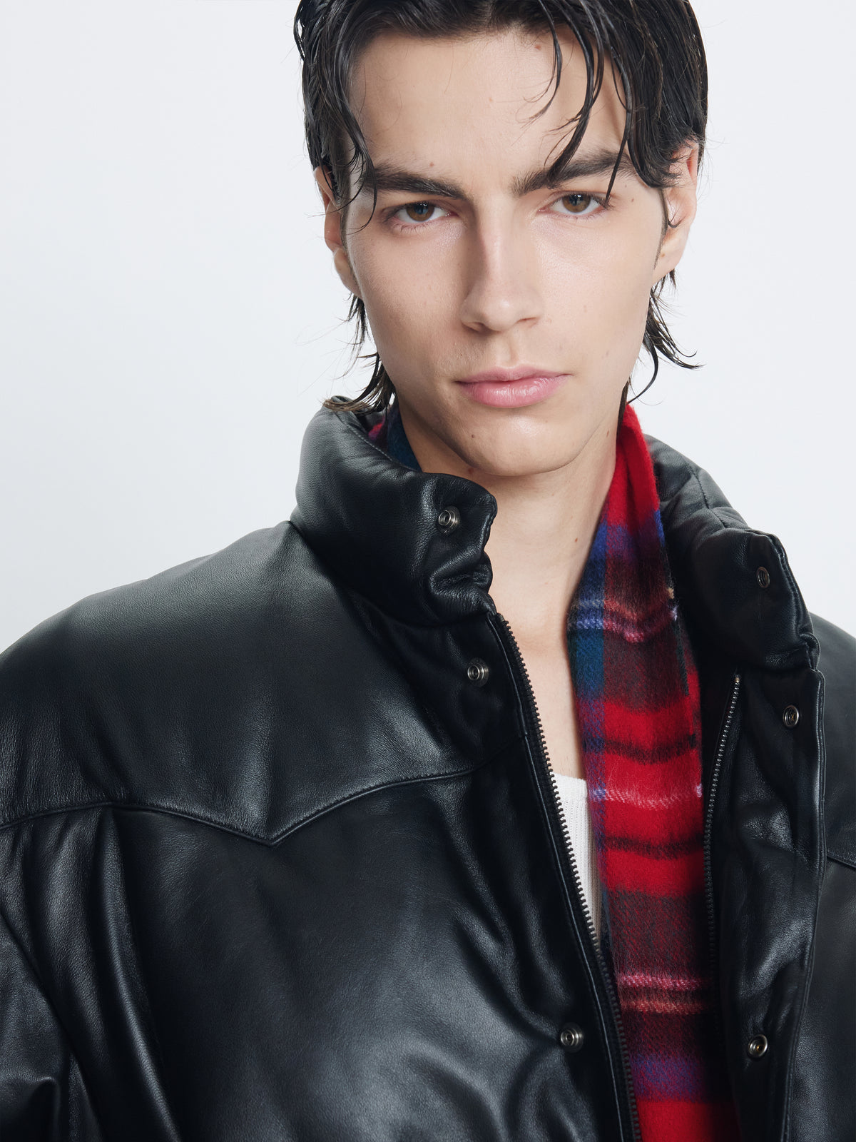 LAMB LEATHER DOWN PUFFER JACKET_ BLACK