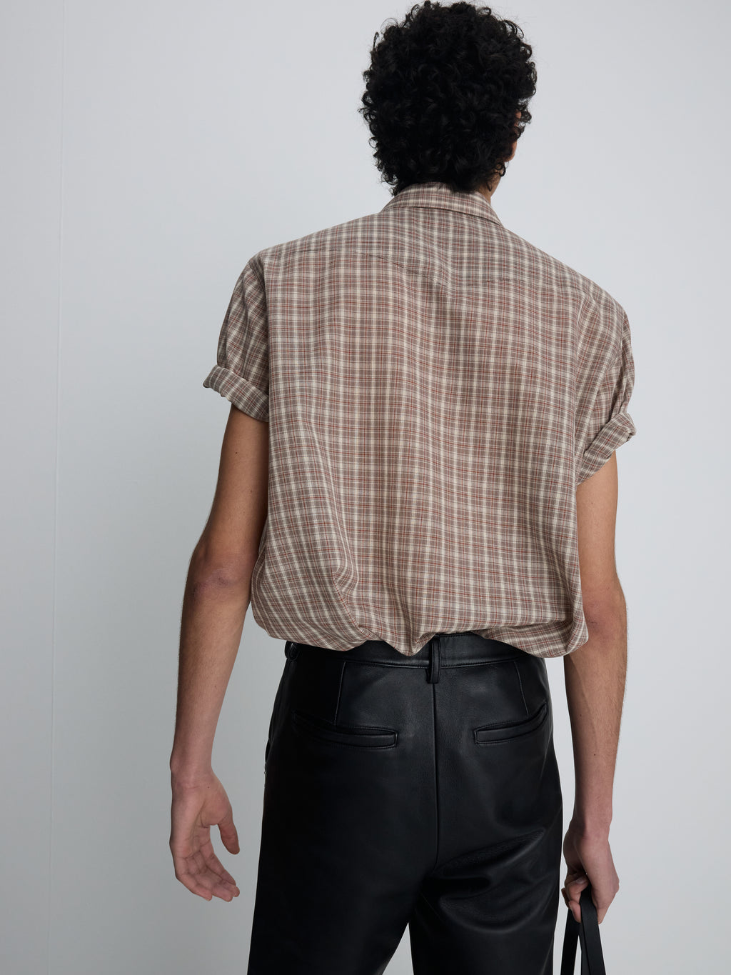 CHECKED COTTON BLEND WESTERN SHIRT_ TAUPE/AMBER