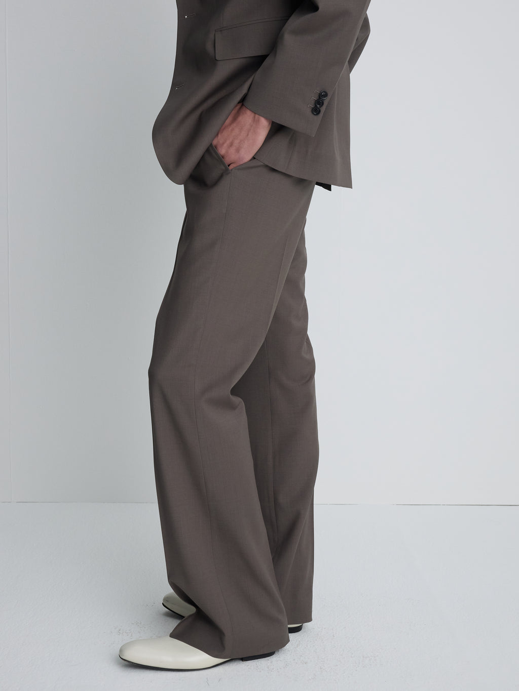 TROPICAL WOOL FLARED TROUSERS_ TAUPE