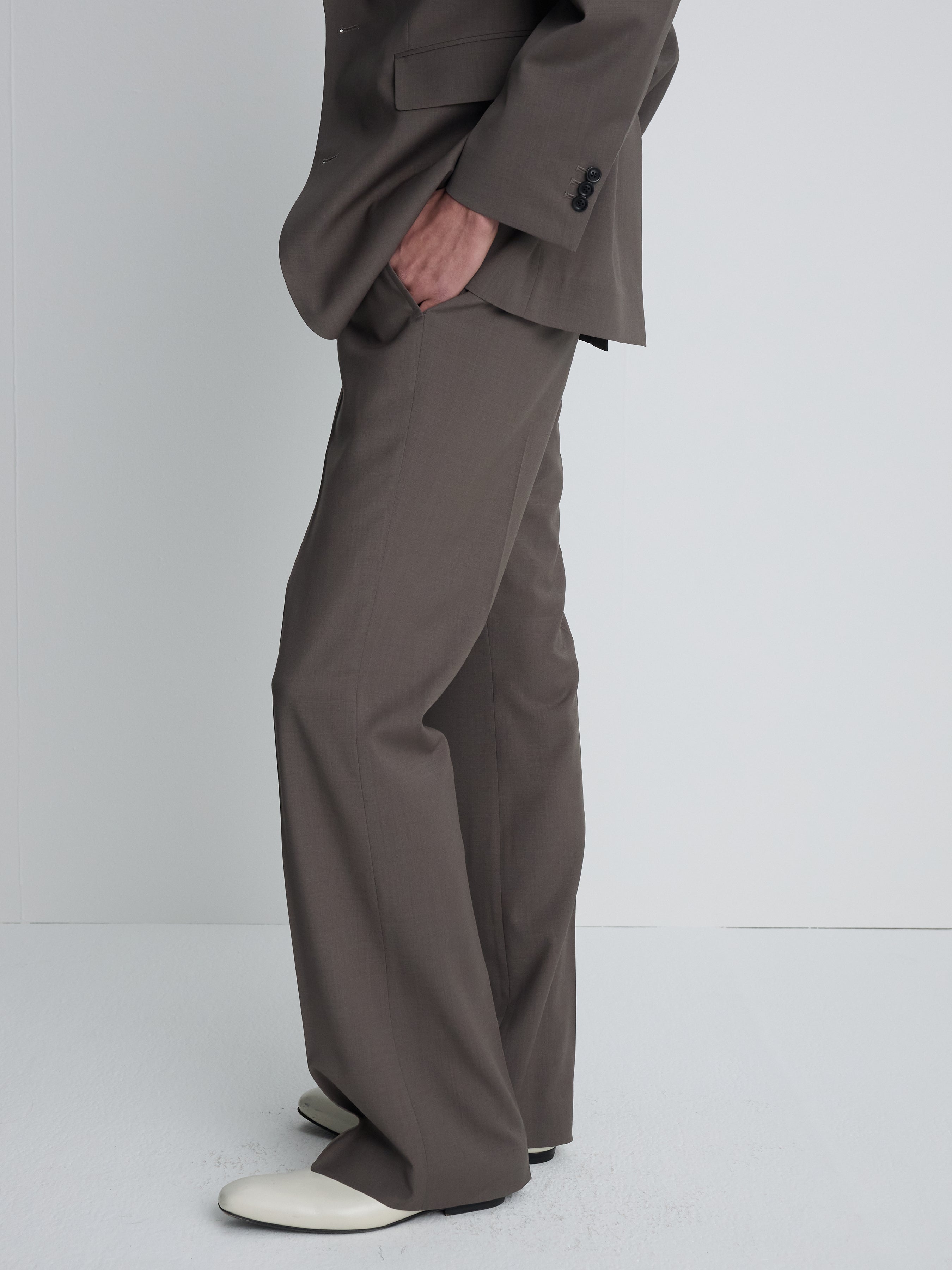 TROPICAL WOOL FLARED TROUSERS_ TAUPE