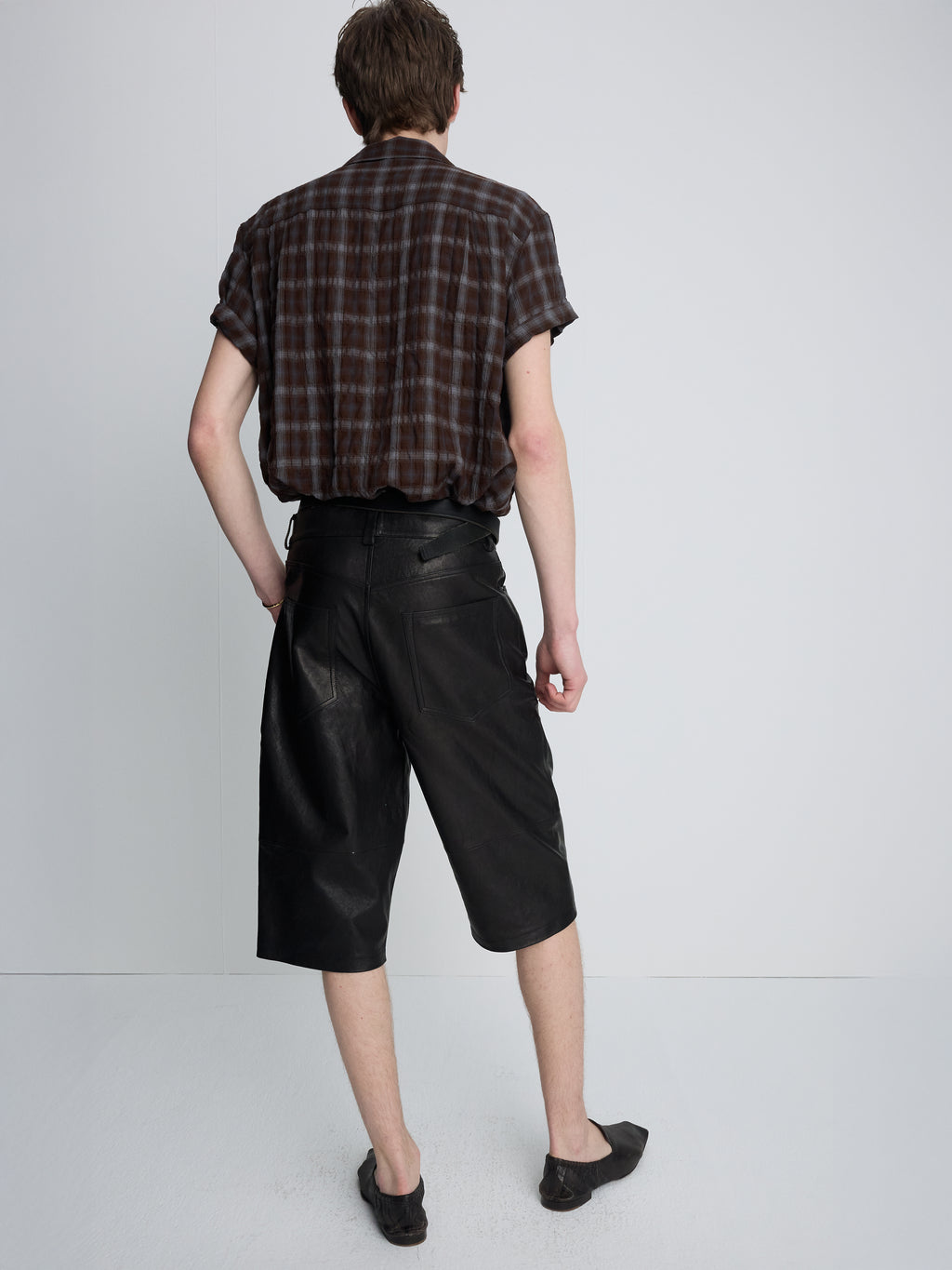 CHECKED COTTON PEARL SNAP SHIRT_ UMBER/SLATE BLUE