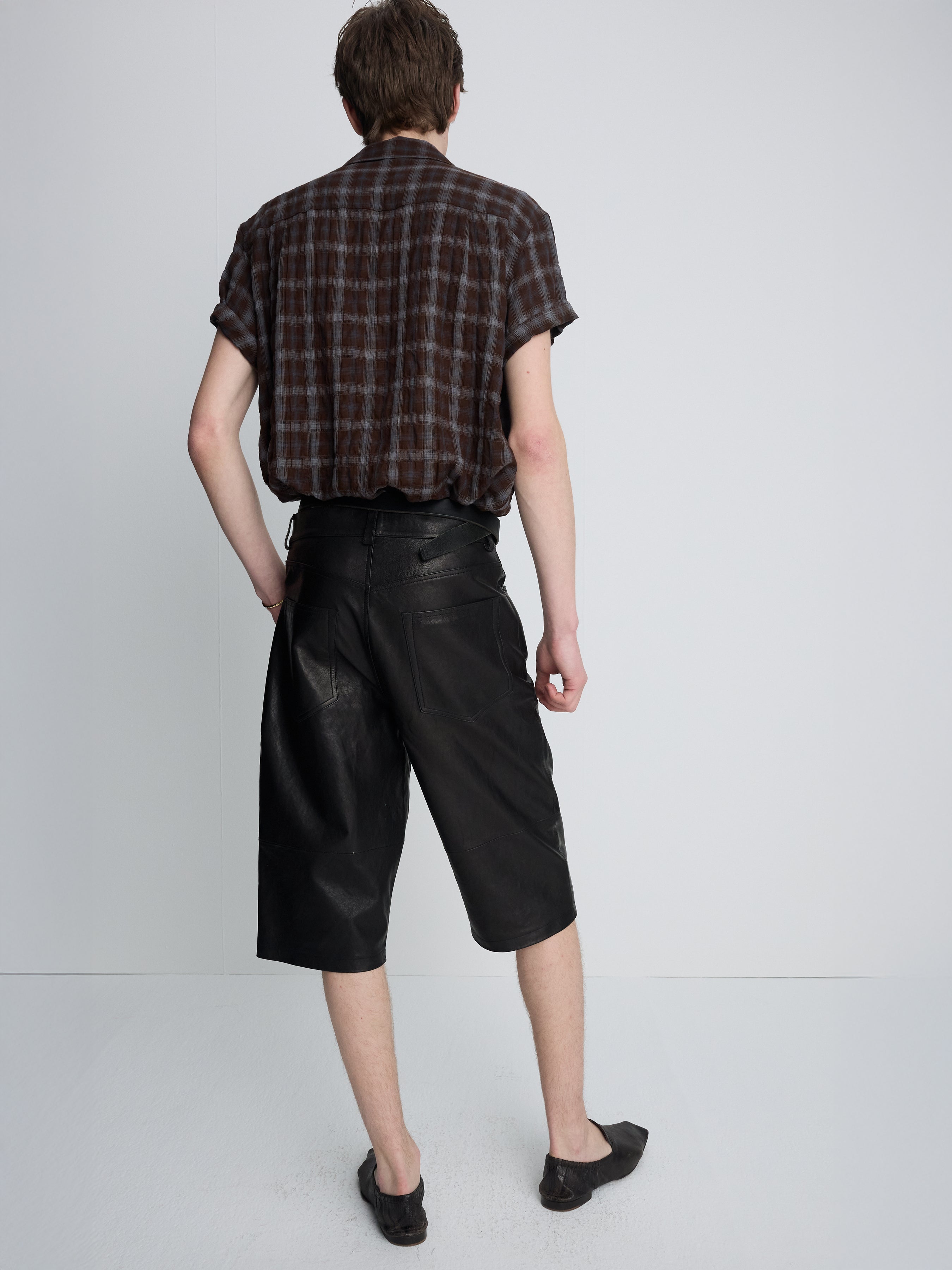 CHECKED COTTON PEARL SNAP SHIRT_ UMBER/SLATE BLUE